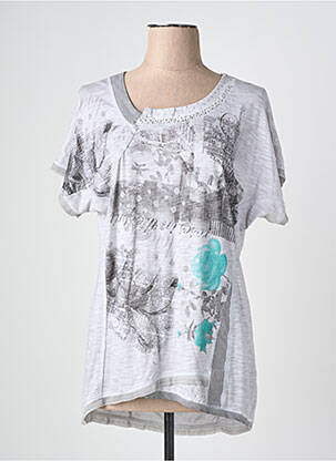 T-shirt sérigraphie avec strass manches courtes gris KALISSON femme