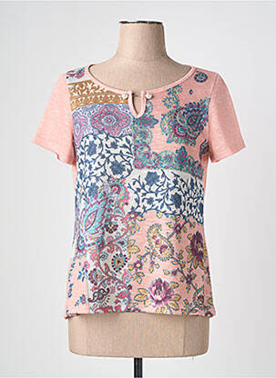 T-shirt col v manches courtes rose NURIA VILARDAGA femme