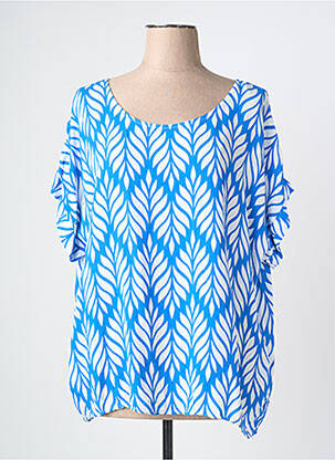 Blouse tissage popeline manches courtes bleu QUATRE VINGT JOURS femme
