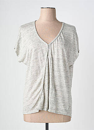 T-shirt col v manches courtes gris C'EST BEAU LA VIE femme