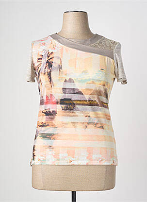 T-shirt stretch manches courtes beige NURIA VILARDAGA femme