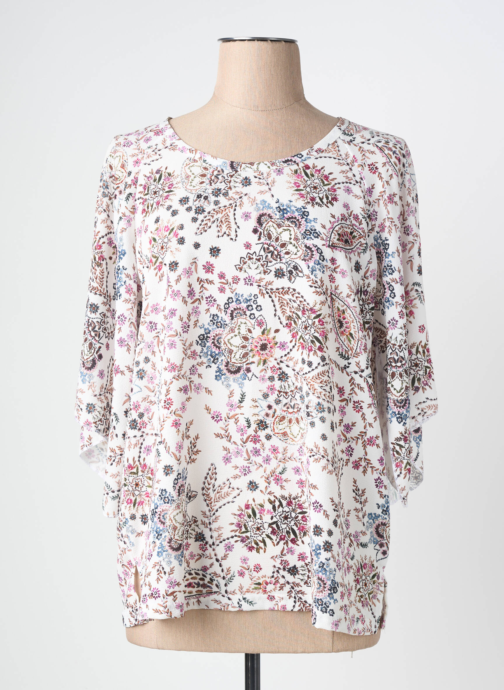 Blouse imprimé fleurs manches courtes blanc THE STYLE femme
