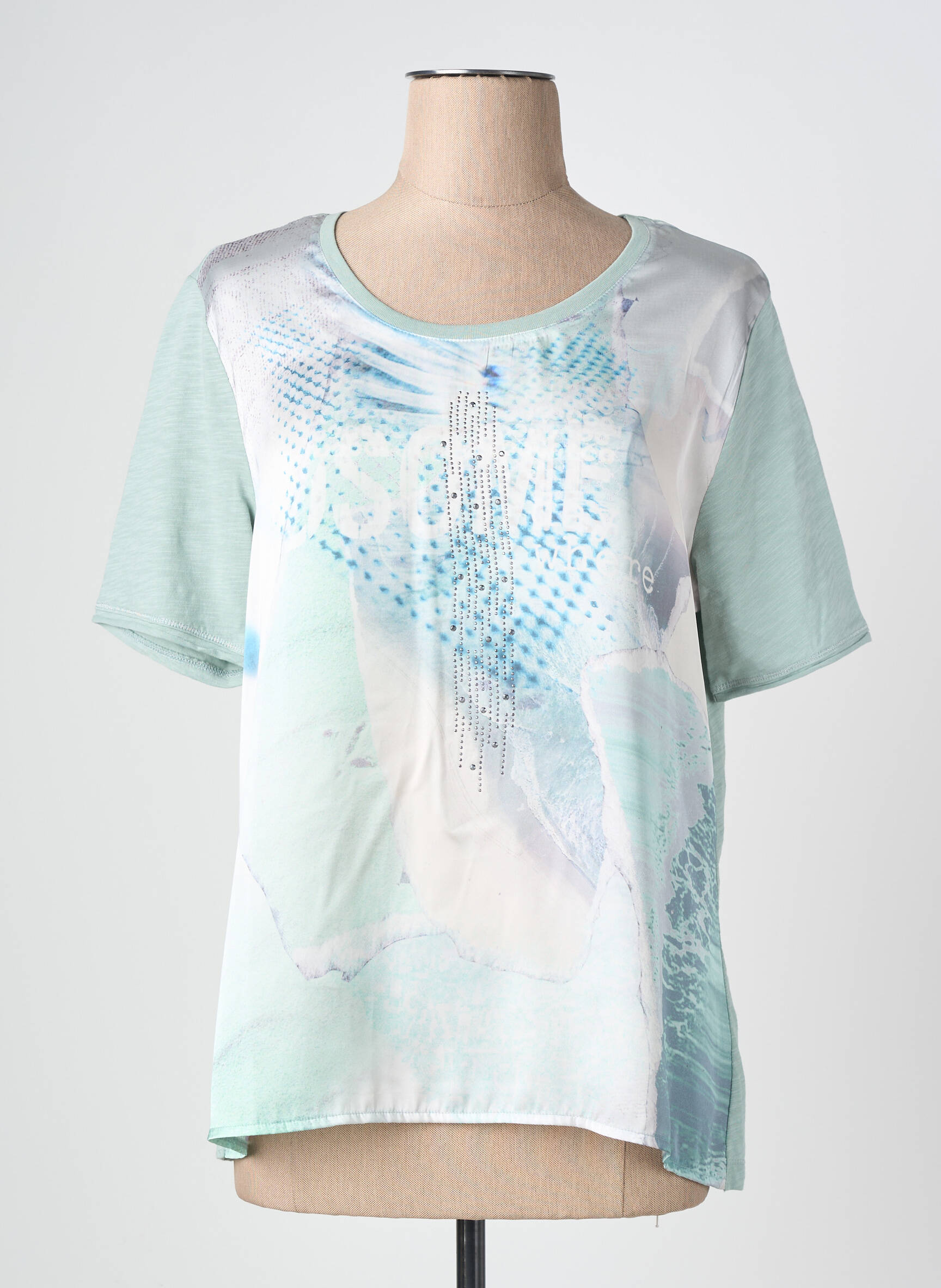T-shirt imprimé fantaisie manches courtes vert BARBARA LEBEK femme