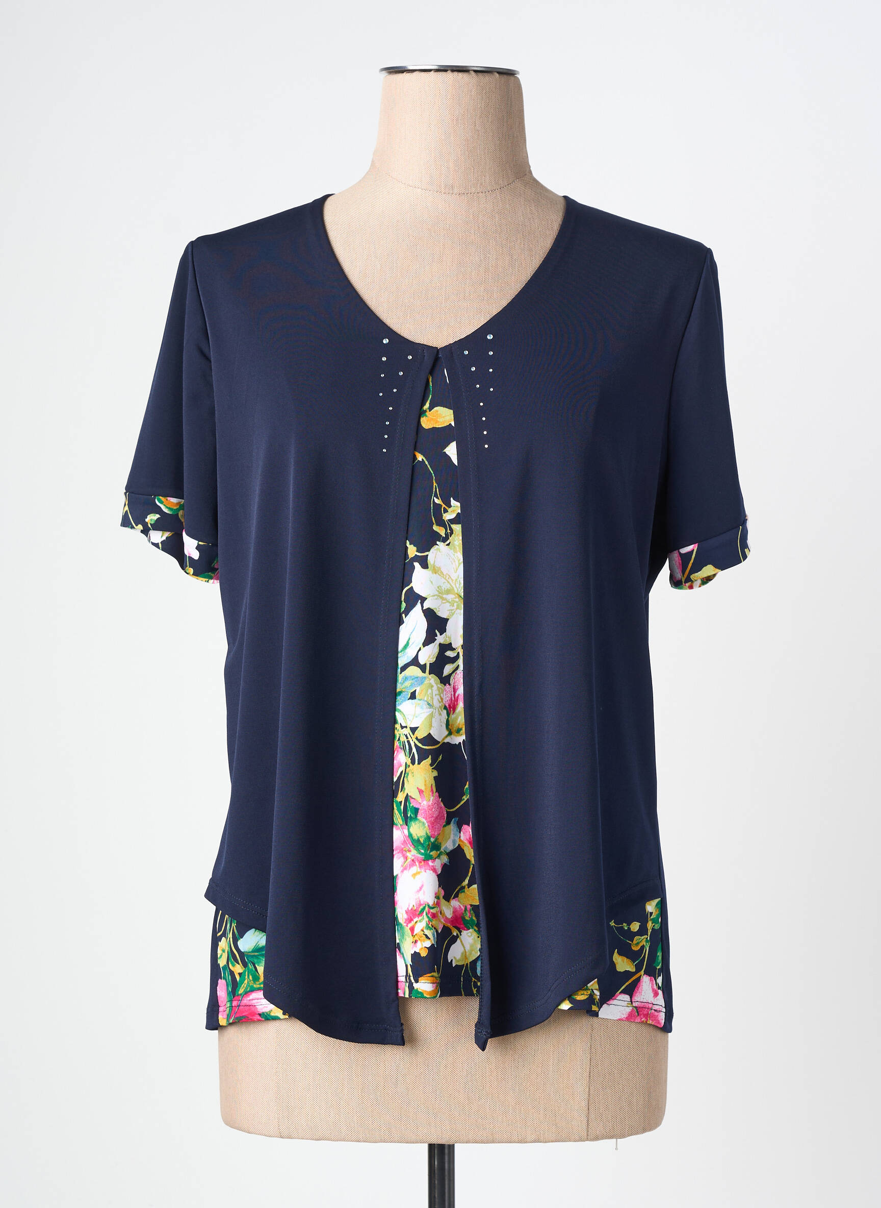 Top stretch manches courtes bleu NAYAT femme