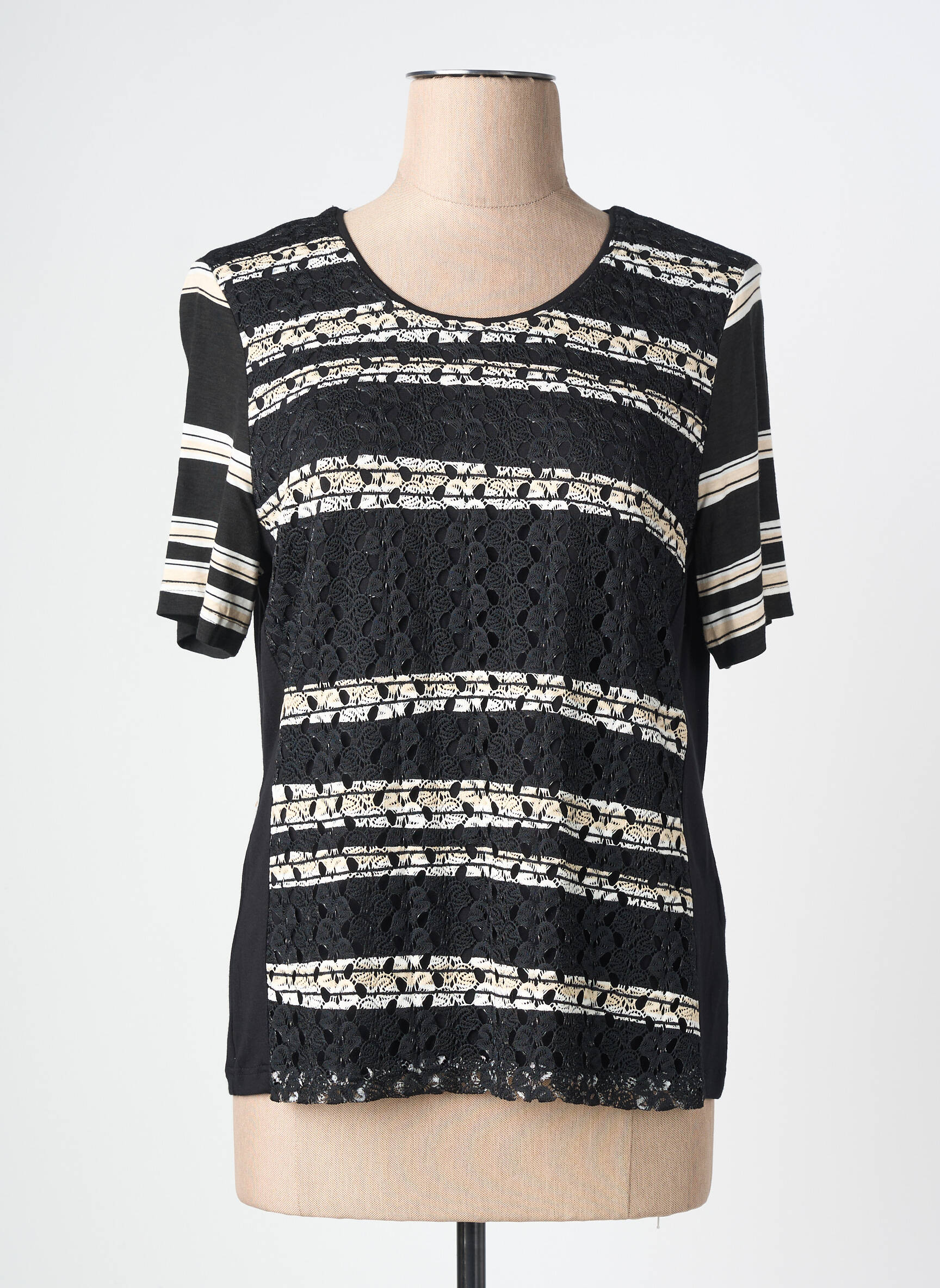 T-shirt col v manches courtes noir BARBARA LEBEK femme