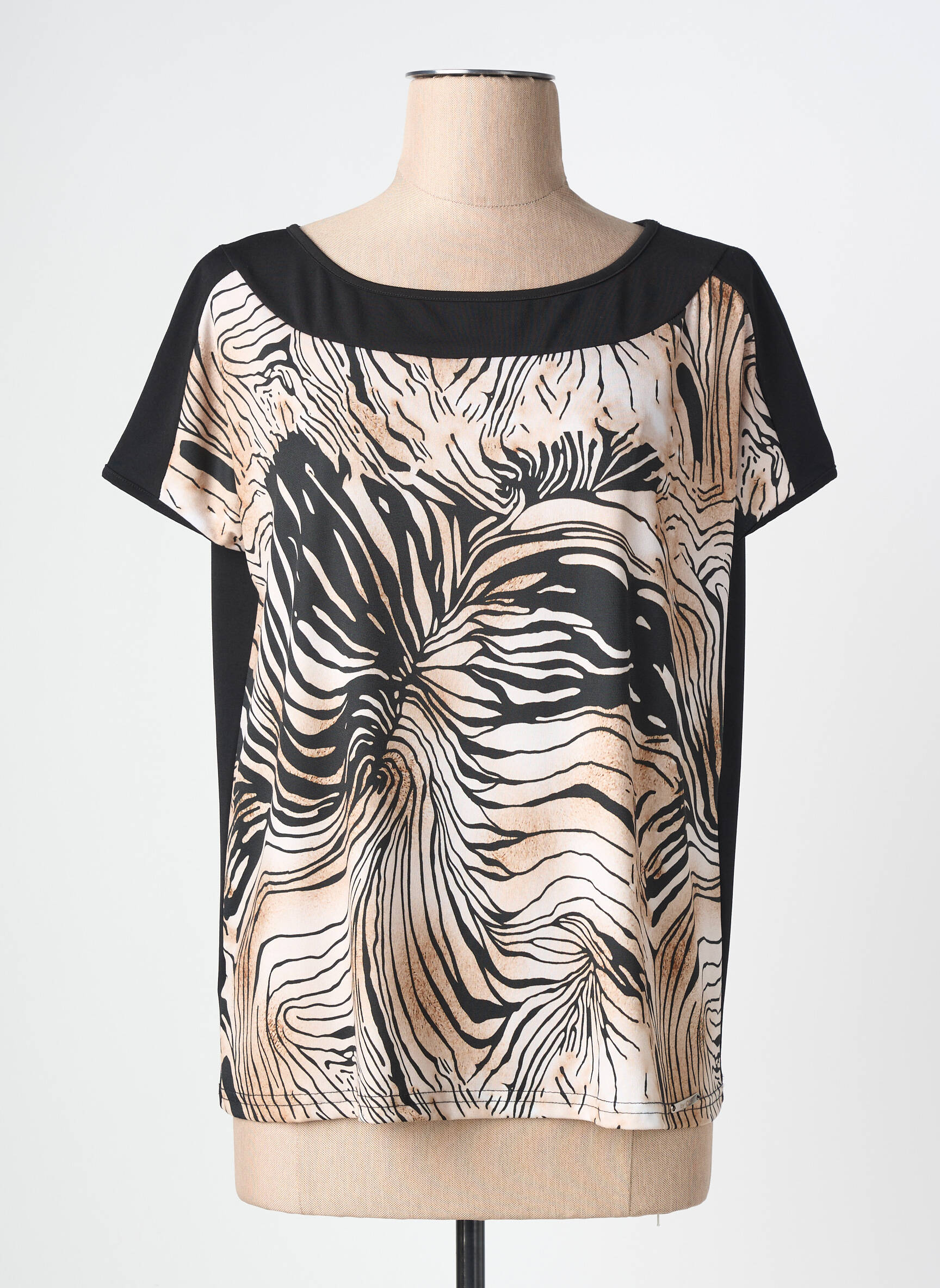 T-shirt coupe droite manches courtes noir QUATRE VINGT JOURS femme