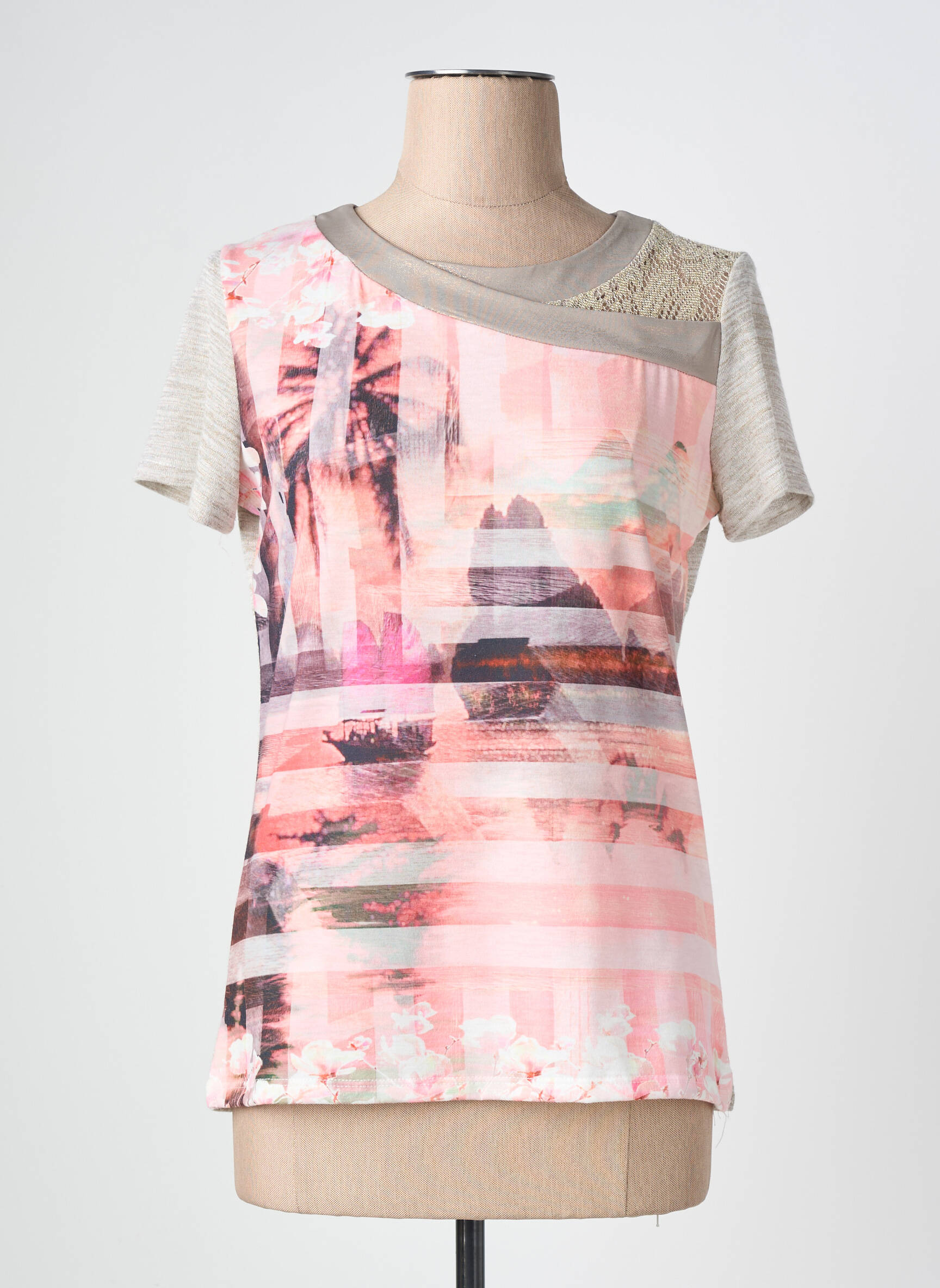 T-shirt coupe droite manches courtes beige NURIA VILARDAGA femme