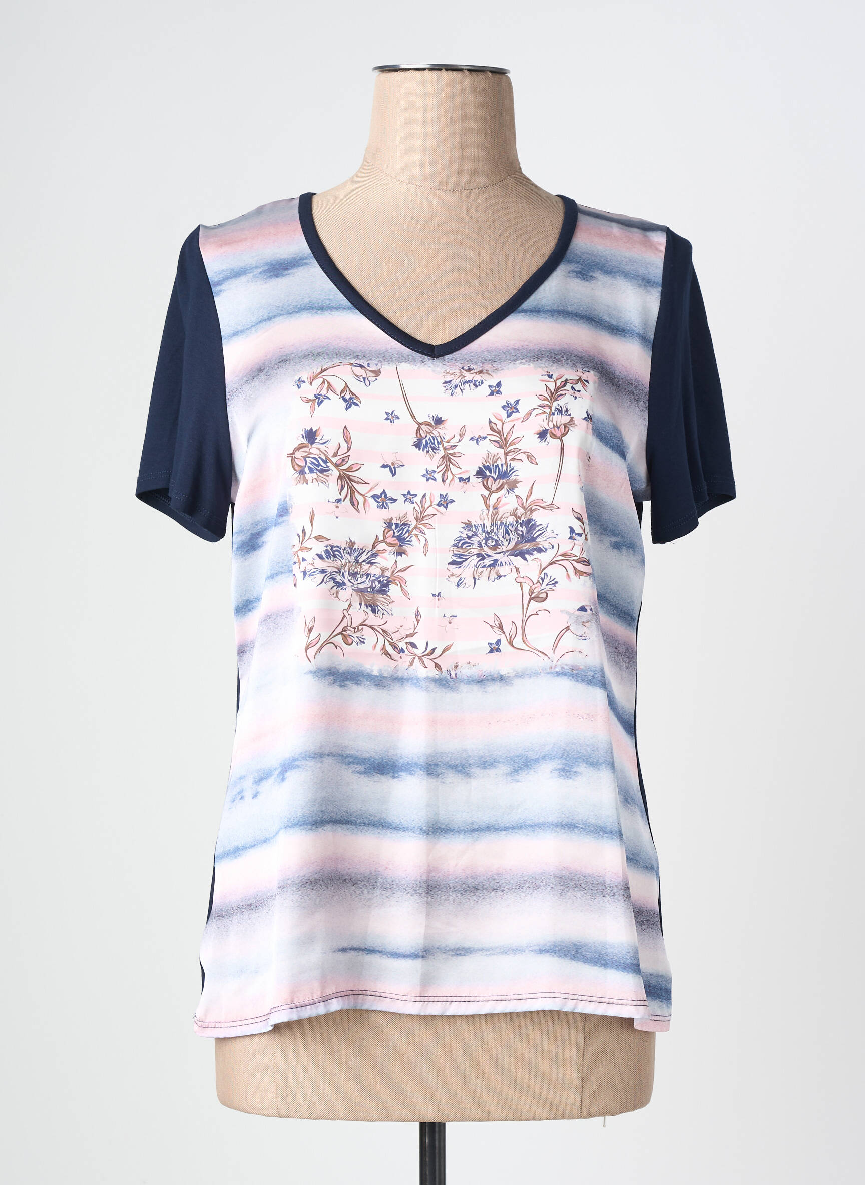 T-shirt coupe droite manches courtes bleu NURIA VILARDAGA femme