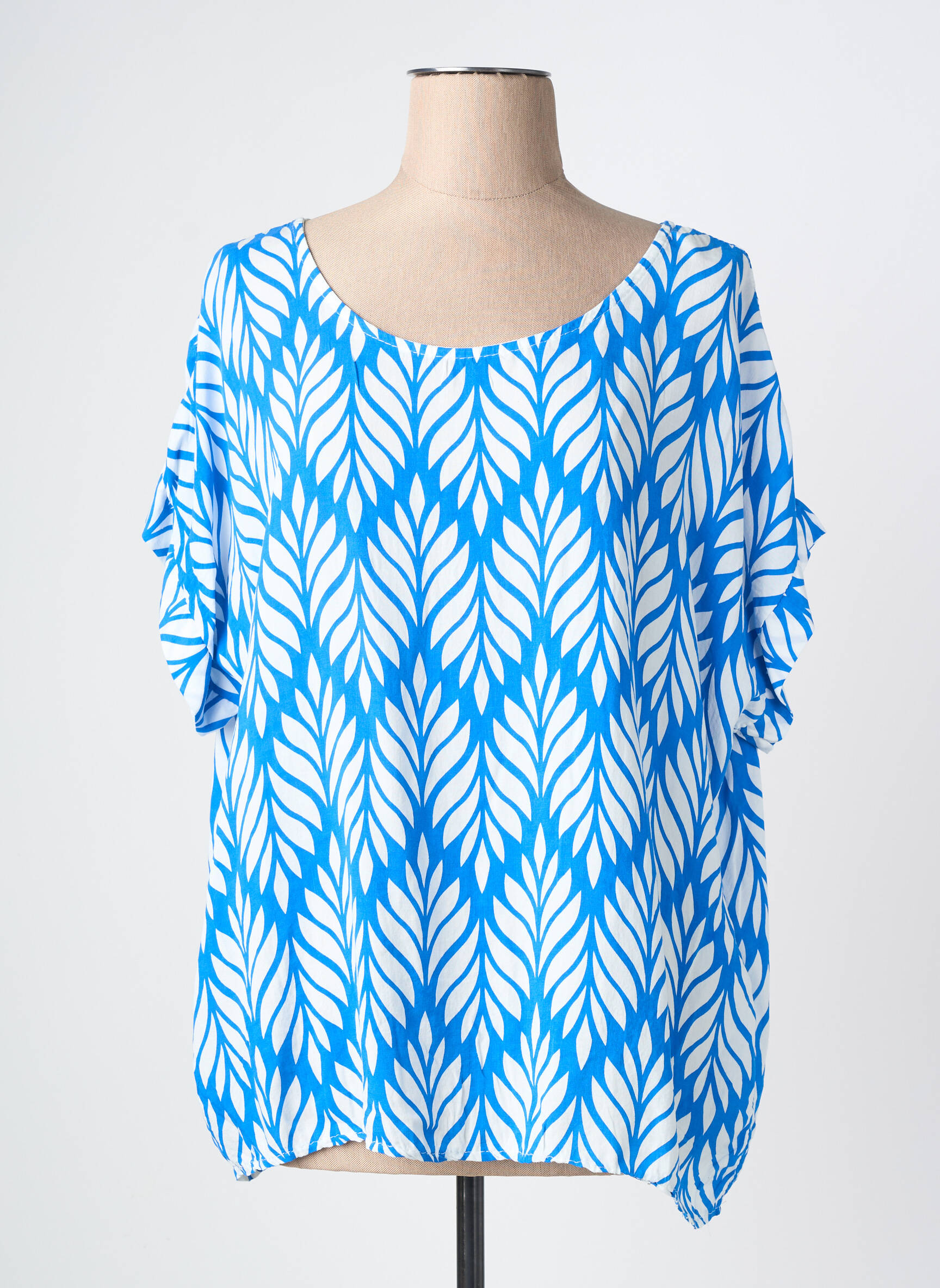 Blouse tissage popeline manches courtes bleu QUATRE VINGT JOURS femme