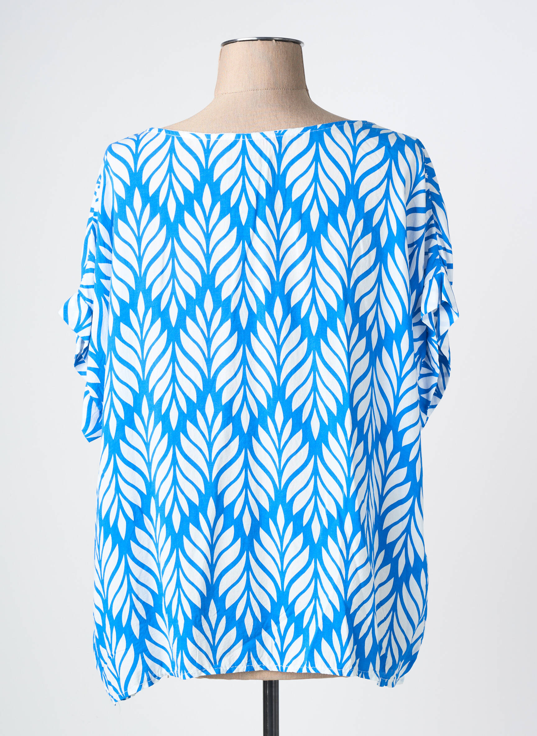 Blouse tissage popeline manches courtes bleu QUATRE VINGT JOURS femme