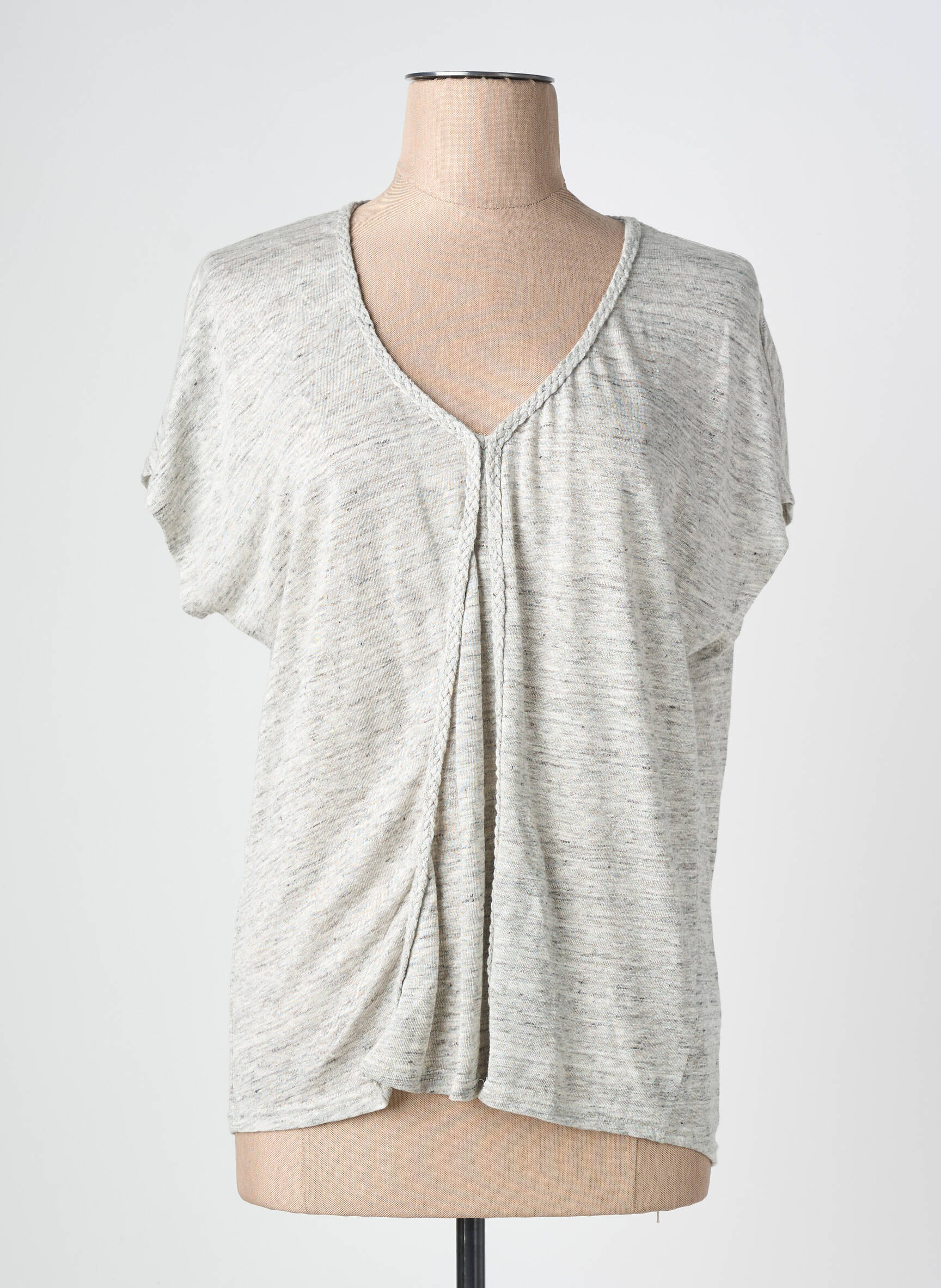 T-shirt col v manches courtes gris C'EST BEAU LA VIE femme