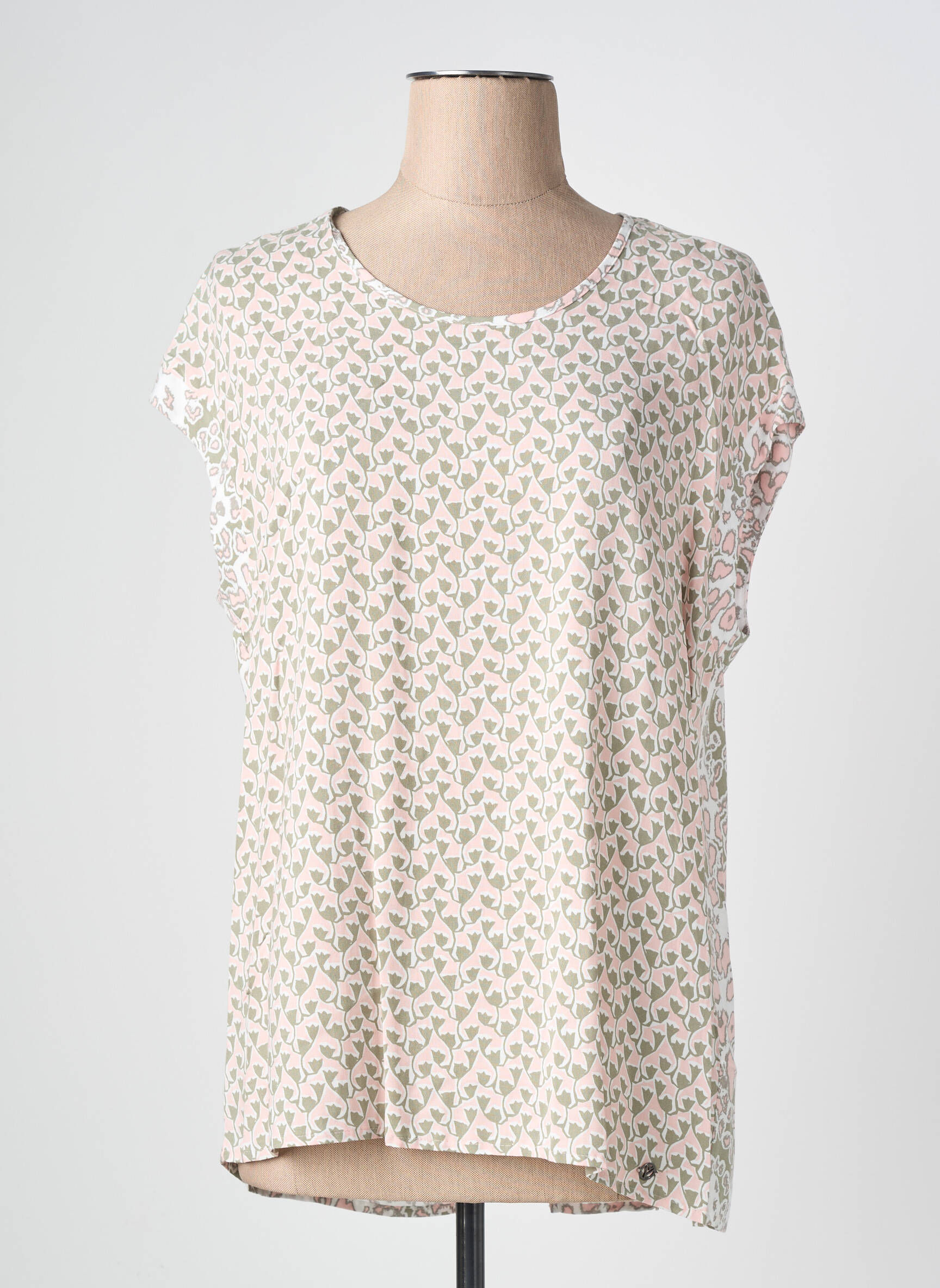 Blouse tissage popeline manches courtes rose BARBARA LEBEK femme