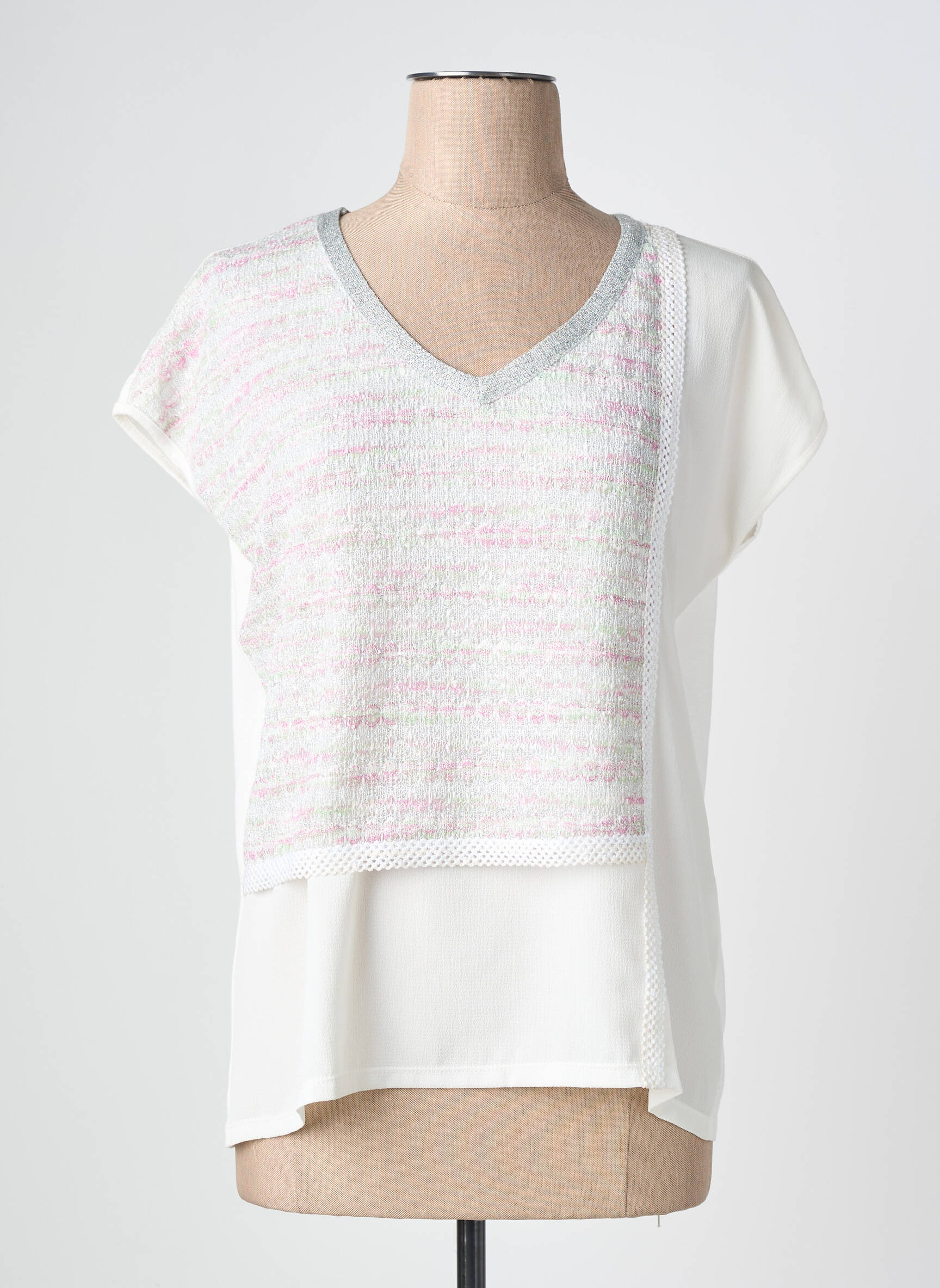Top coupe fluide manches courtes rose NURIA VILARDAGA femme
