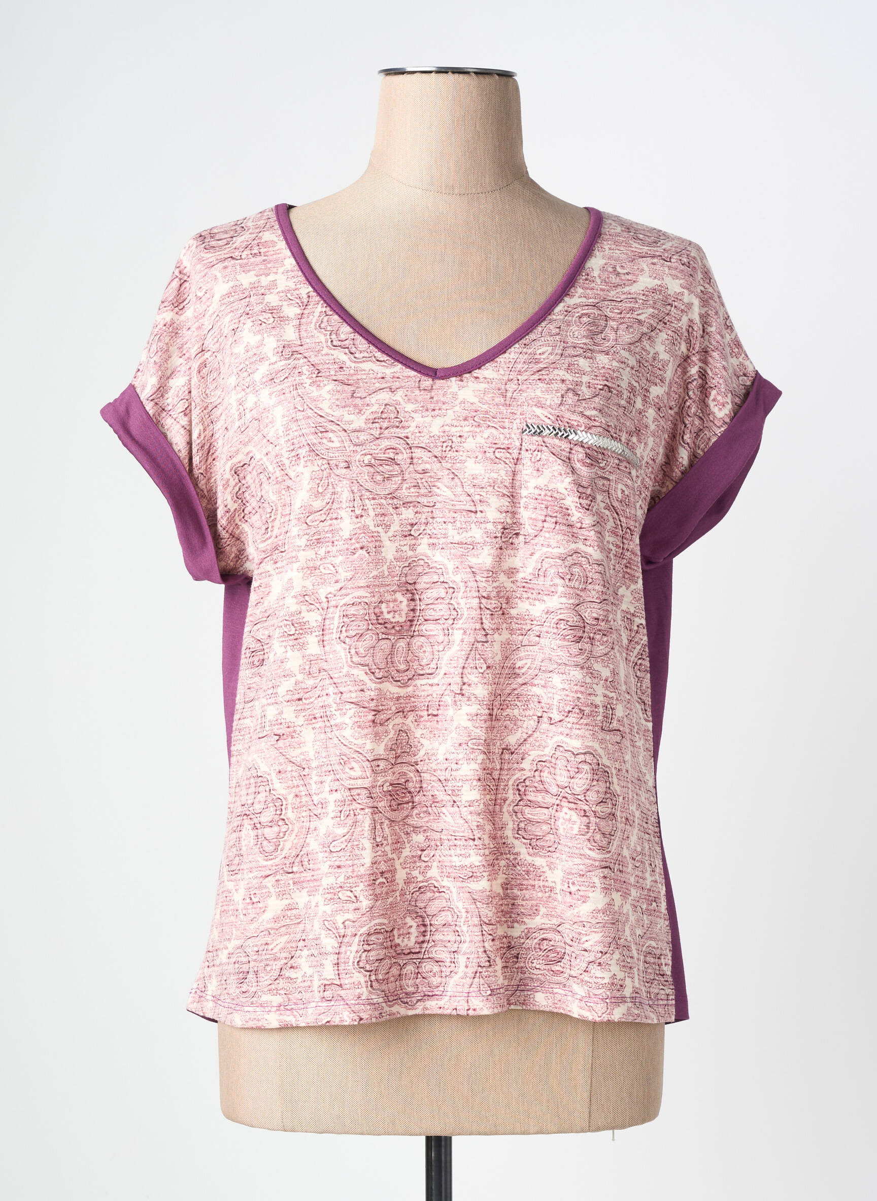 T-shirt col v manches courtes violet NURIA VILARDAGA femme