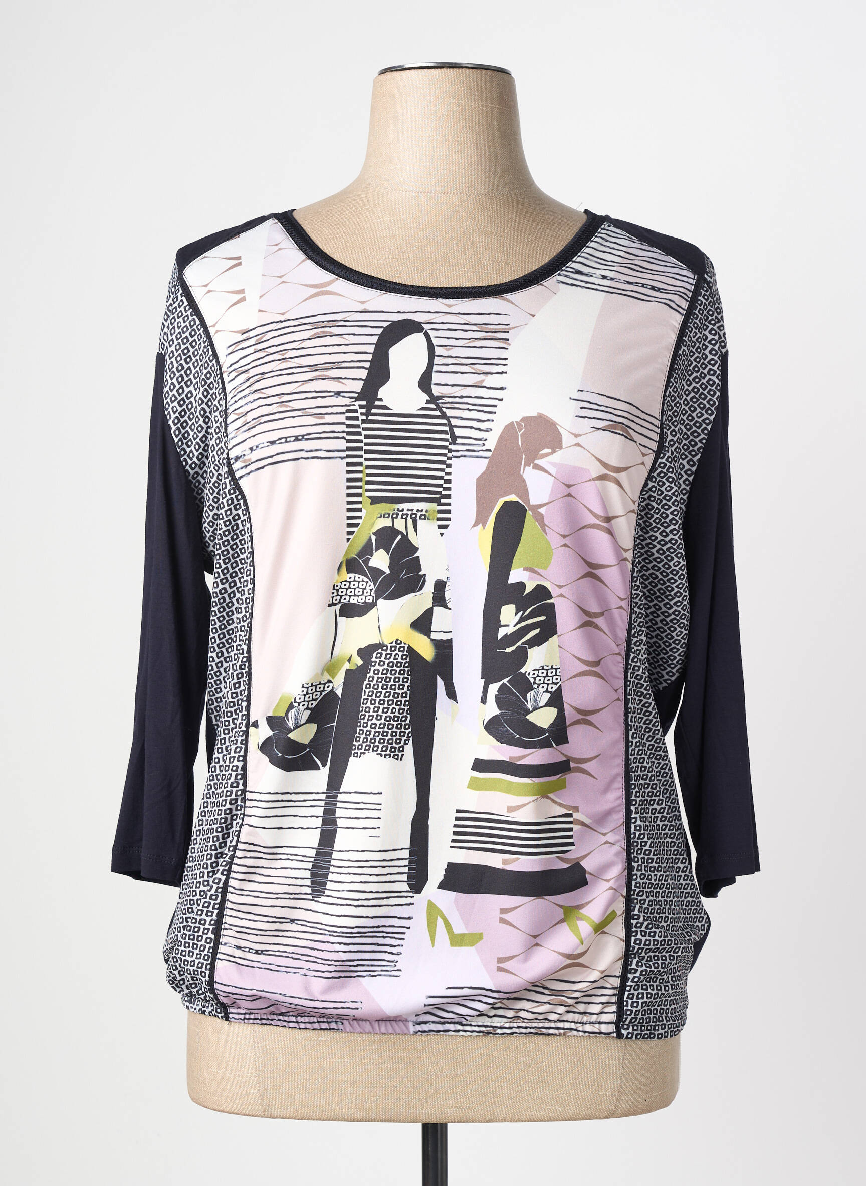 T-shirt manches 3/4 manches 3/4 noir BARBARA LEBEK femme