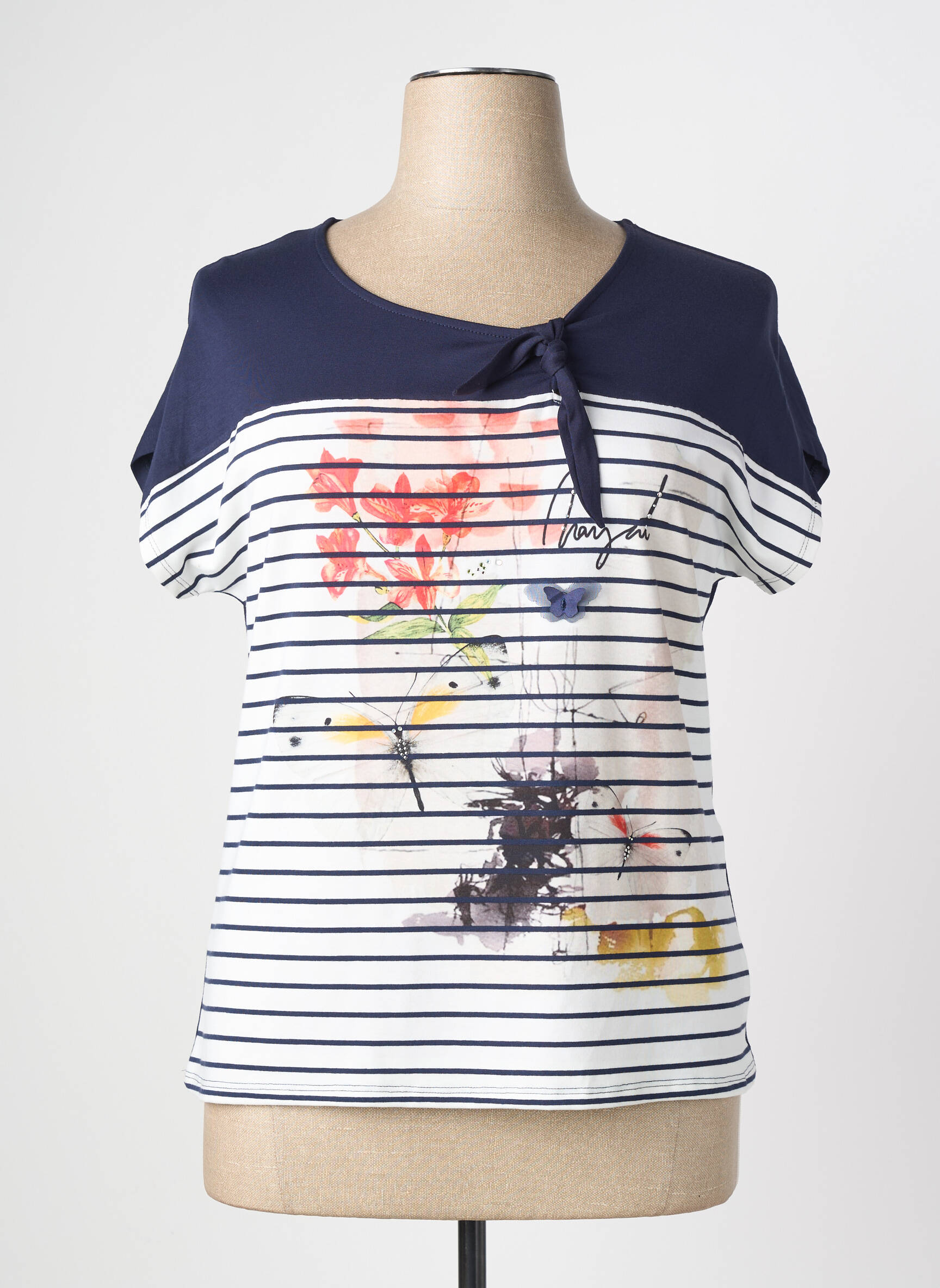 T-shirt sérigraphie avec strass manches courtes bleu NAYAT femme
