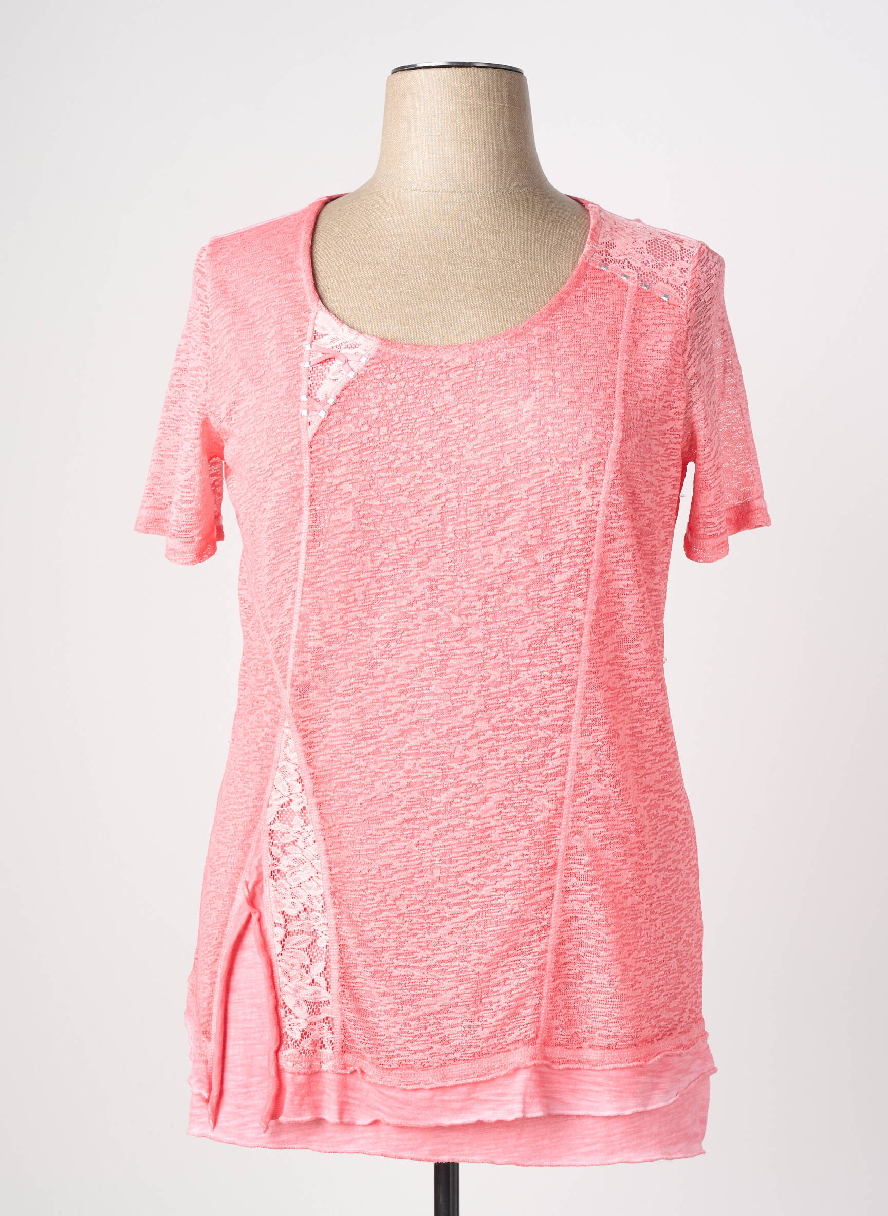 T-shirt stretch manches courtes rose BAGORAZ femme