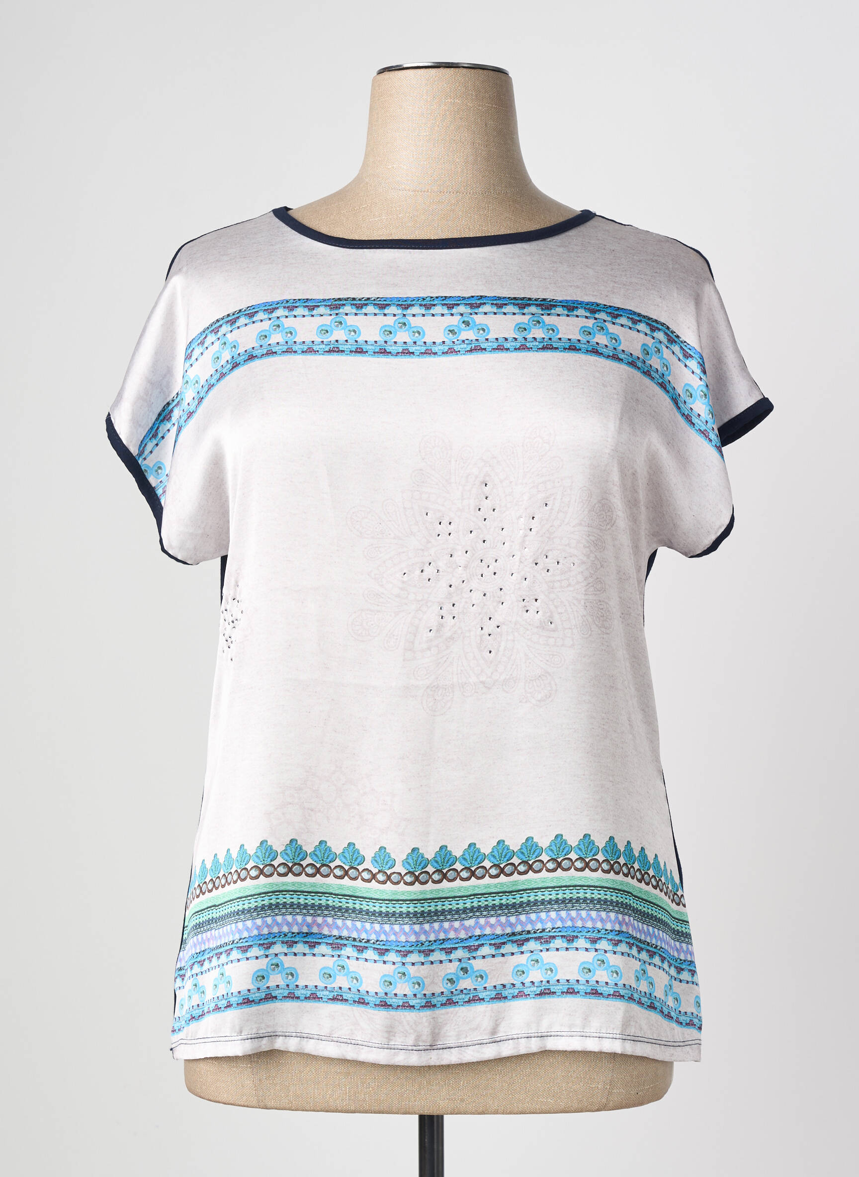 T-shirt imprimé fantaisie manches courtes bleu NURIA VILARDAGA femme