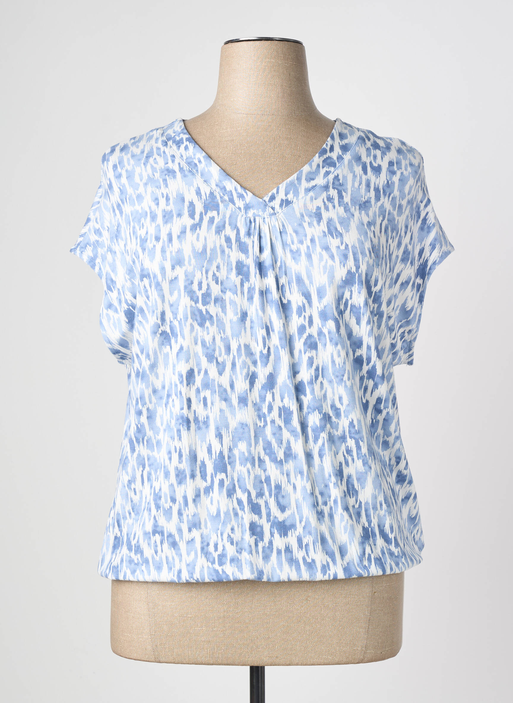 T-shirt col v manches courtes bleu BARBARA LEBEK femme