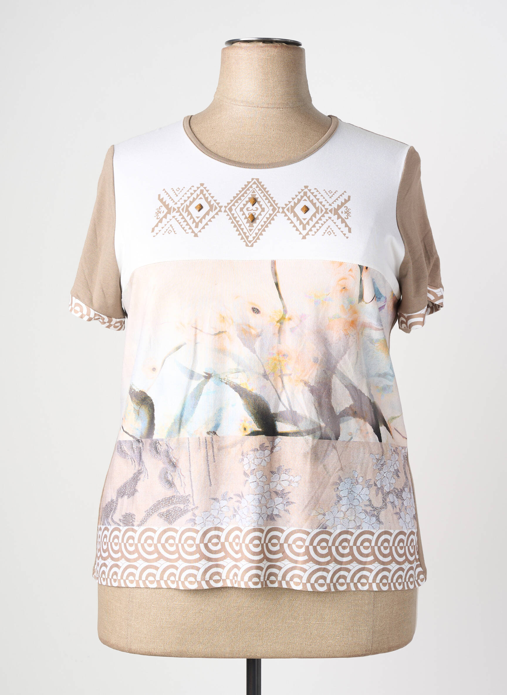 T-shirt imprimé fantaisie manches courtes marron NAYAT femme