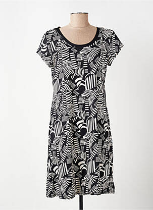 Robe mi-longue imprimé fantaisie manches courtes noir DEIDAD femme