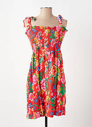 Robe mi-longue imprimé fleurs fines bretelles rouge YSABEL MORA femme