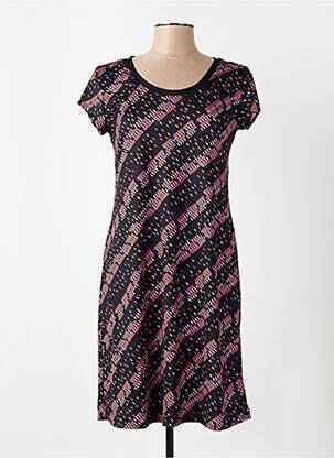 Robe mi-longue imprimé fantaisie manches courtes noir DEIDAD femme