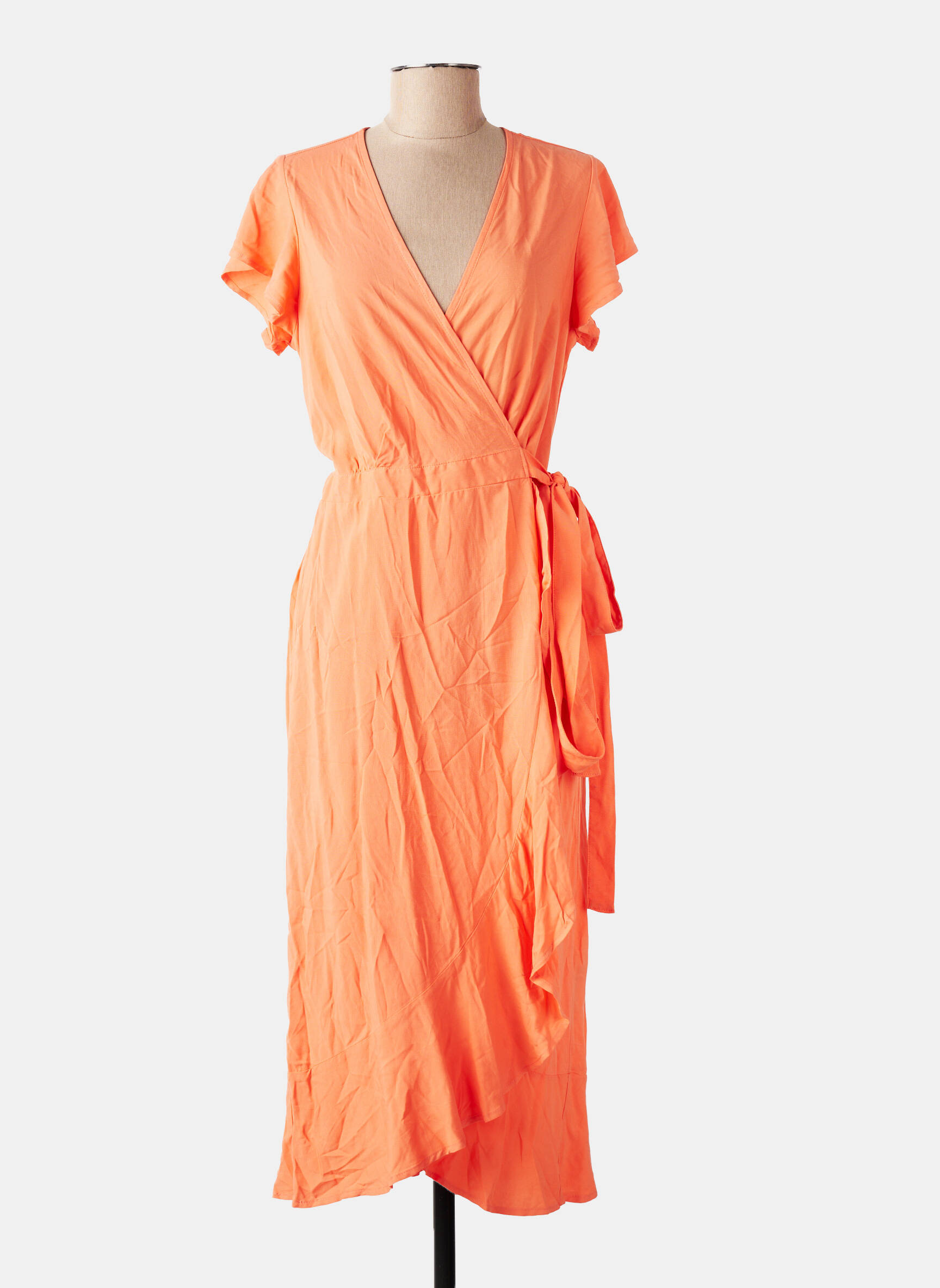 Robe mi-longue manches courtes manches courtes orange YSABEL MORA femme