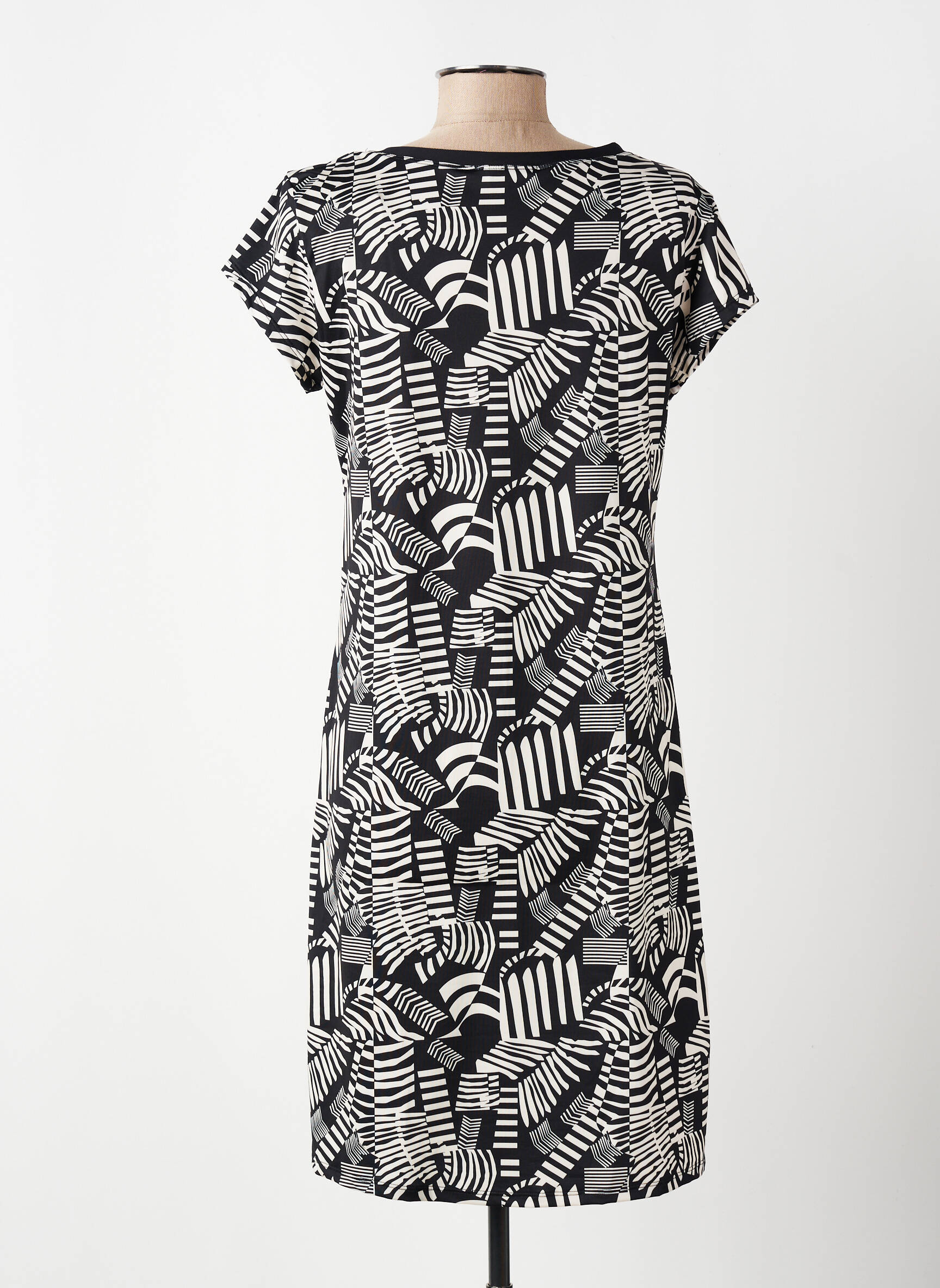 Robe mi-longue imprimé fantaisie manches courtes noir DEIDAD femme