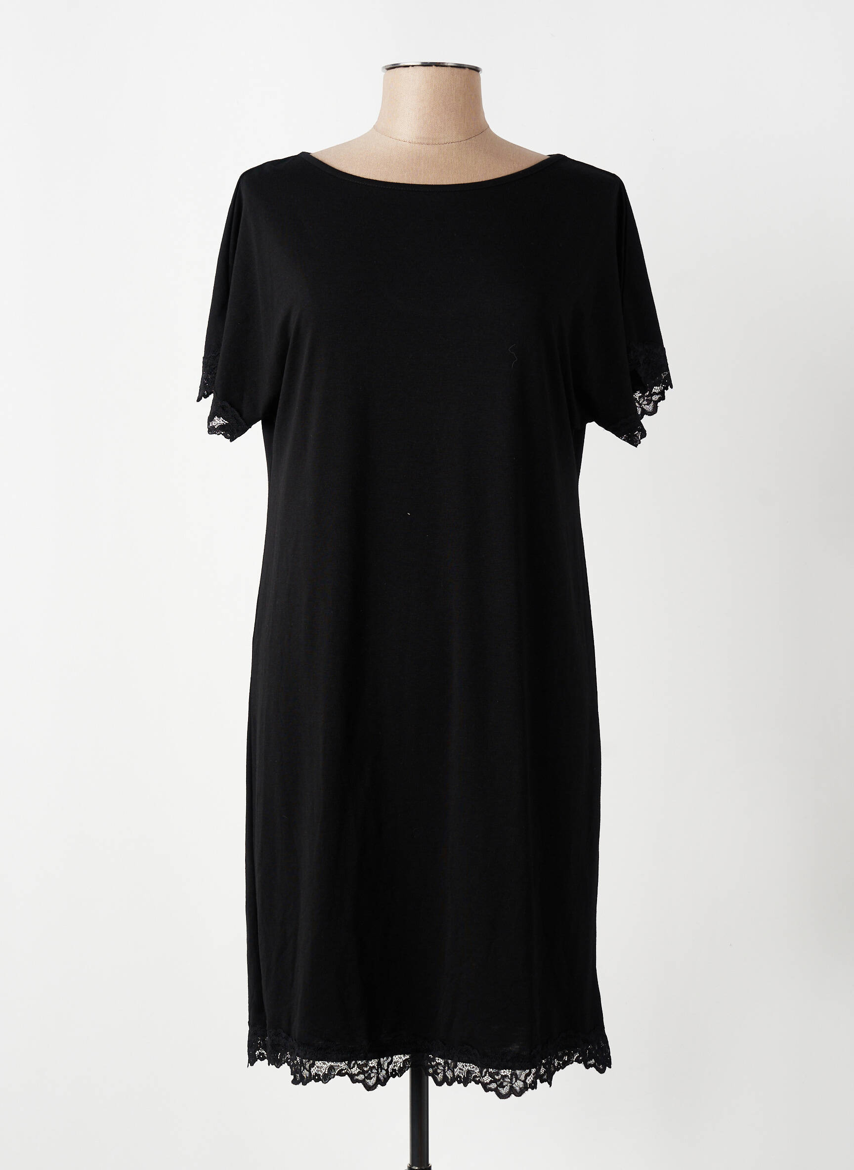 Robe mi-longue manches courtes manches courtes noir LINGADORE femme