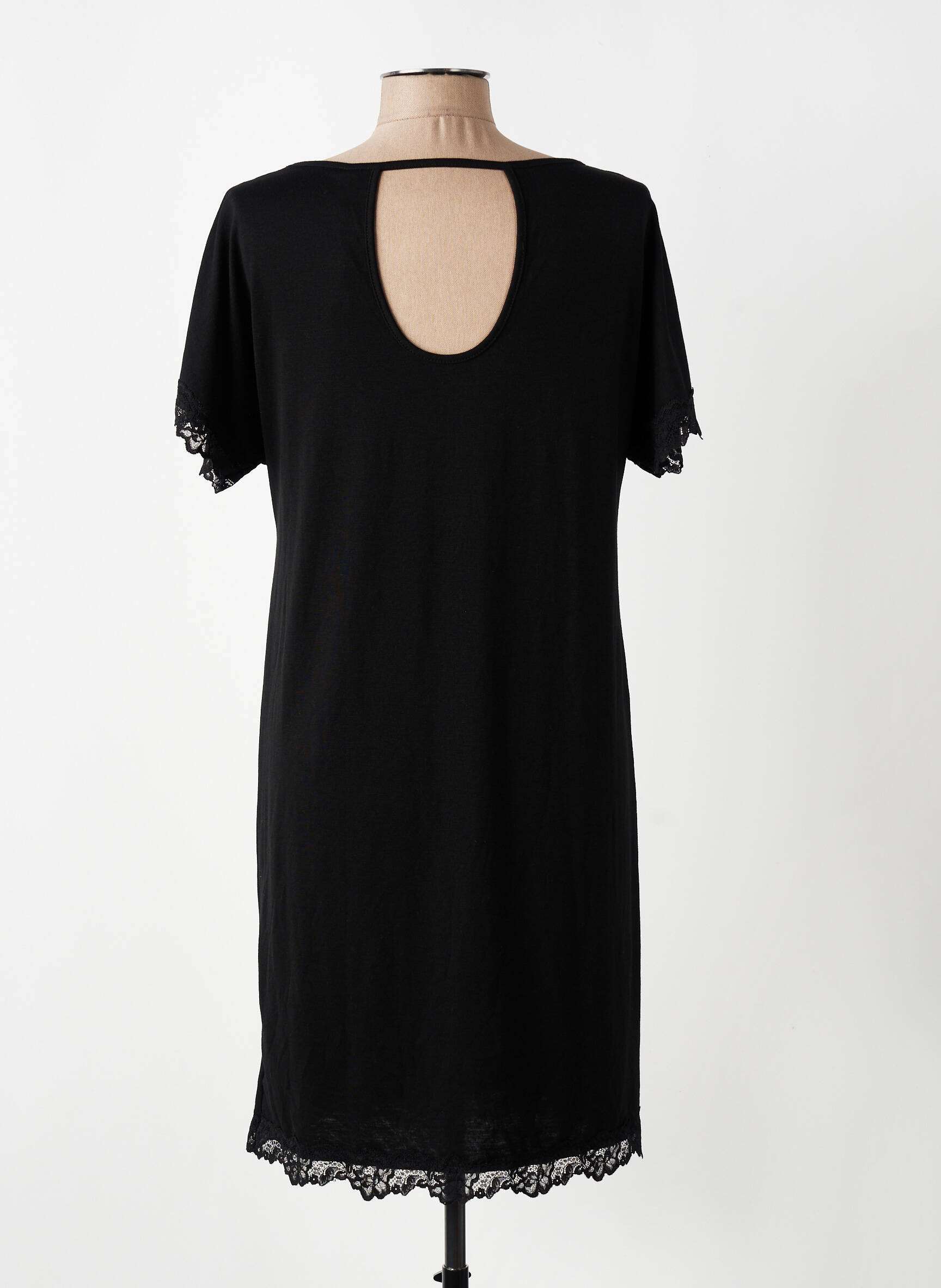 Robe mi-longue manches courtes manches courtes noir LINGADORE femme