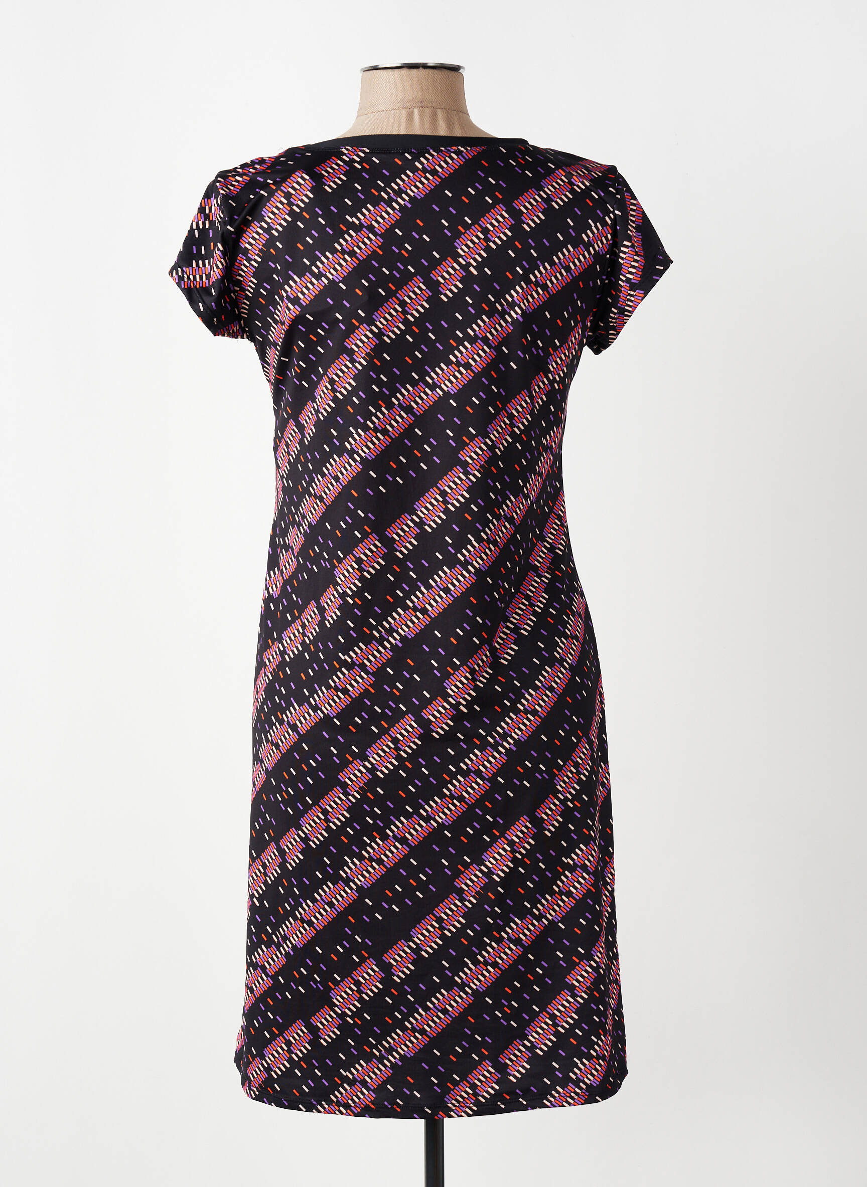 Robe mi-longue imprimé fantaisie manches courtes noir DEIDAD femme