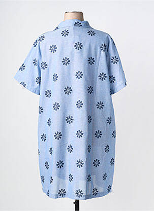 Robe mi-longue tissage crêpe manches courtes bleu MAELLE femme