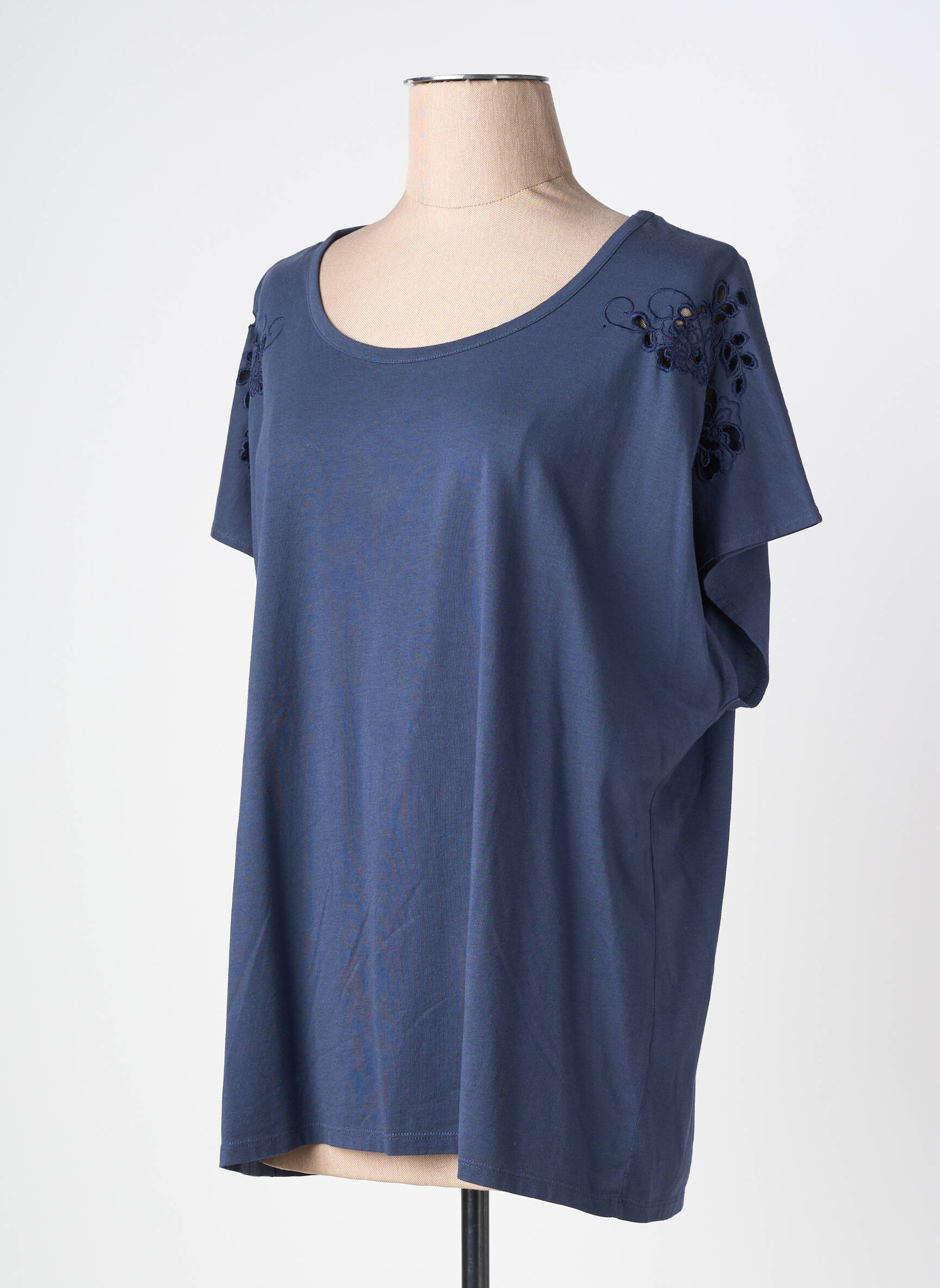 T-shirt coupe droite manches courtes bleu JULIE GUERLANDE femme