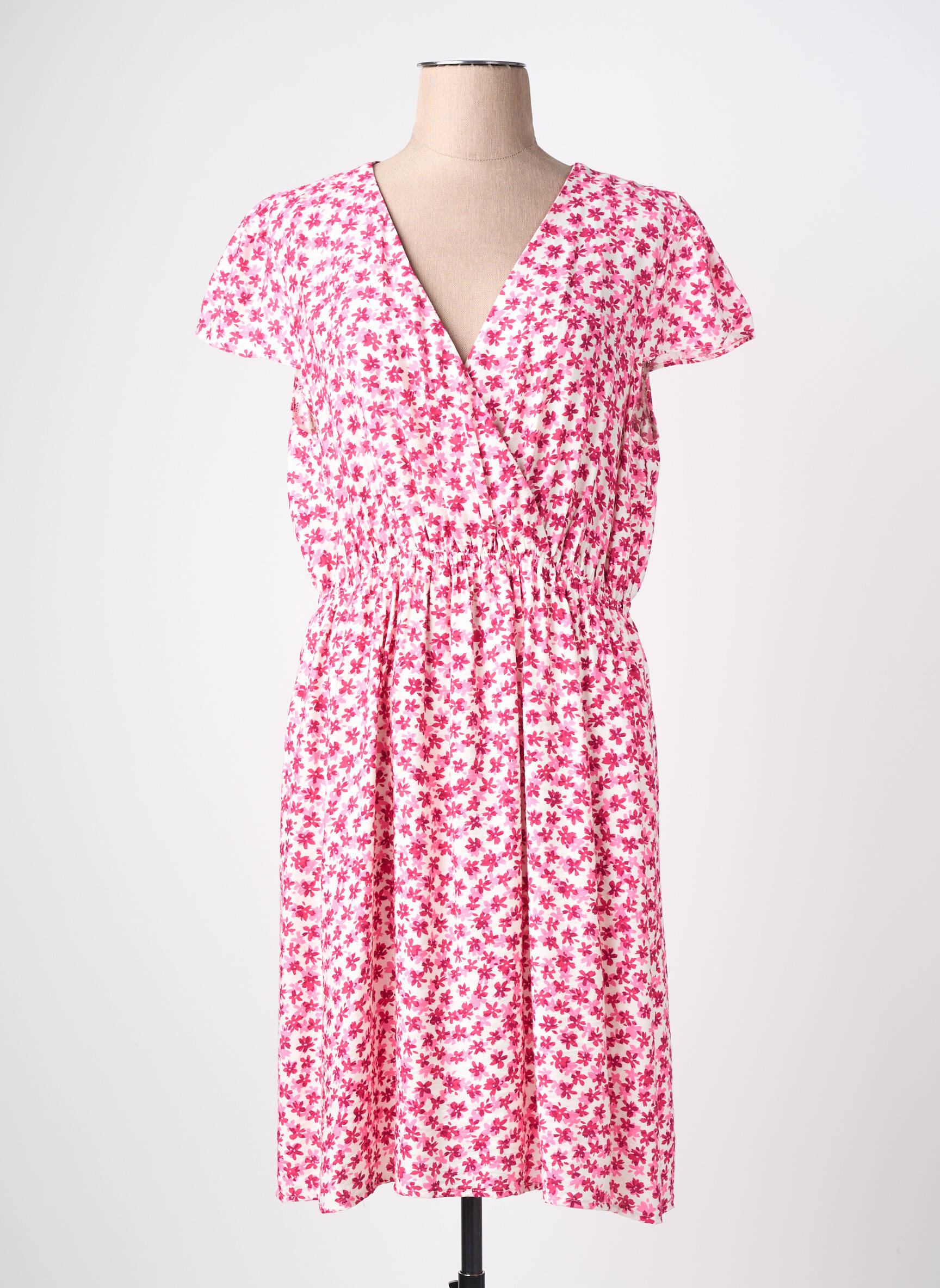 Robe mi-longue imprimé fleurs manches courtes rose MAELLE femme