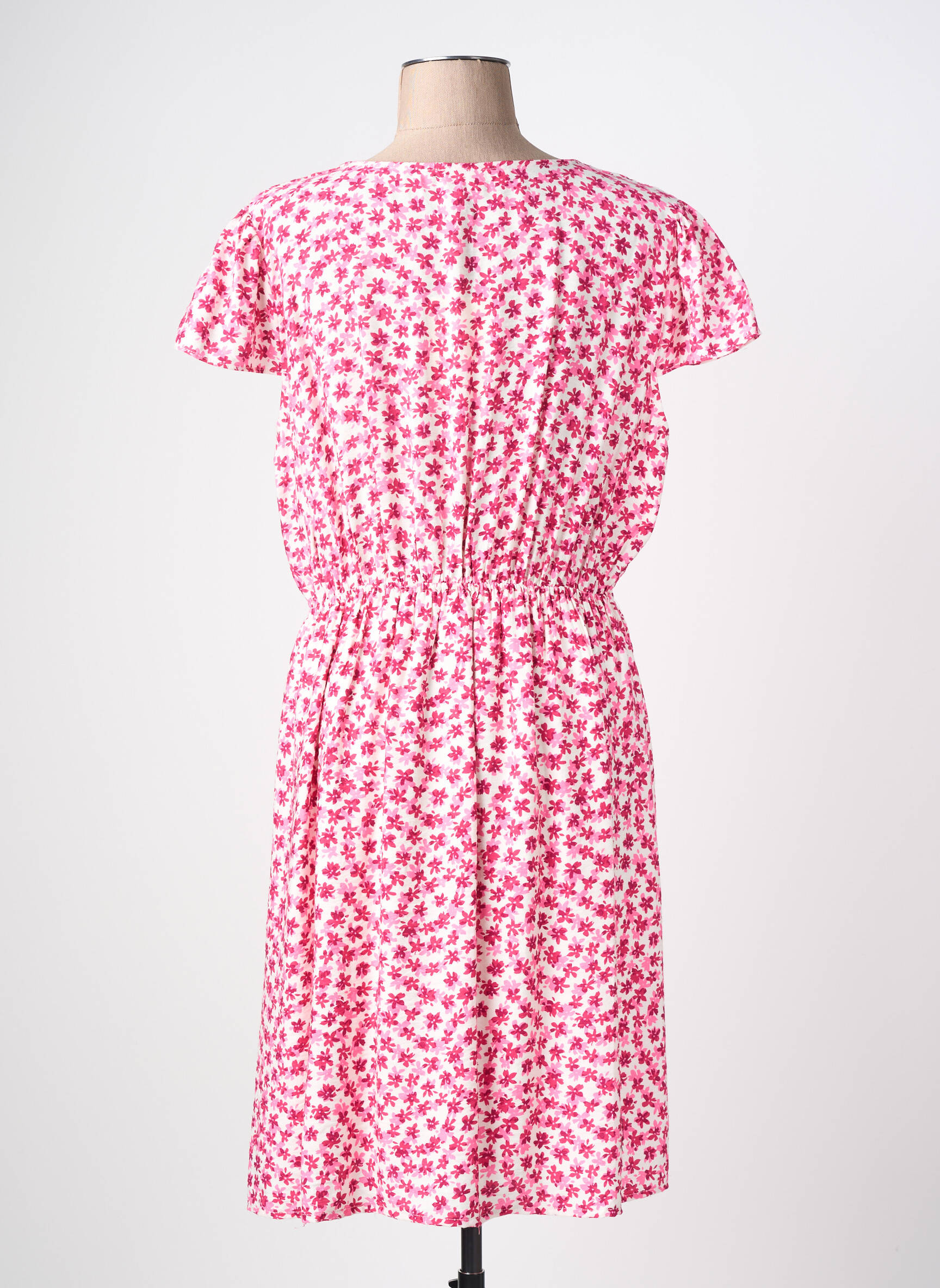 Robe mi-longue imprimé fleurs manches courtes rose MAELLE femme