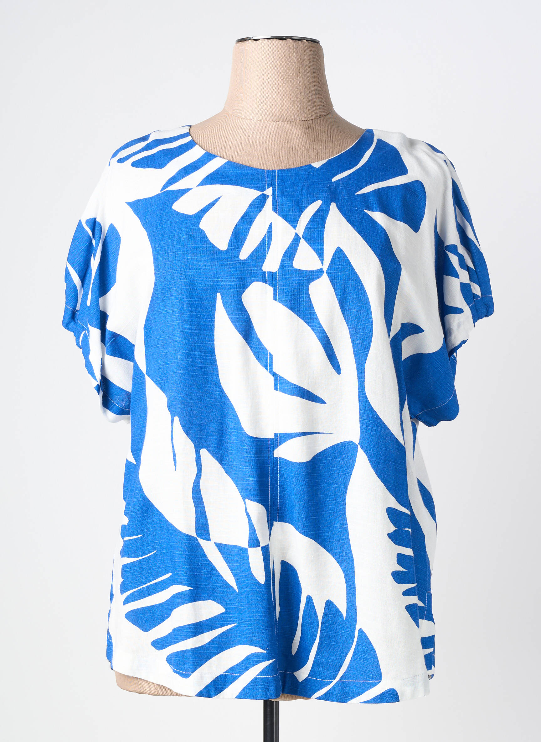 Blouse imprimé fantaisie manches courtes bleu CISO femme