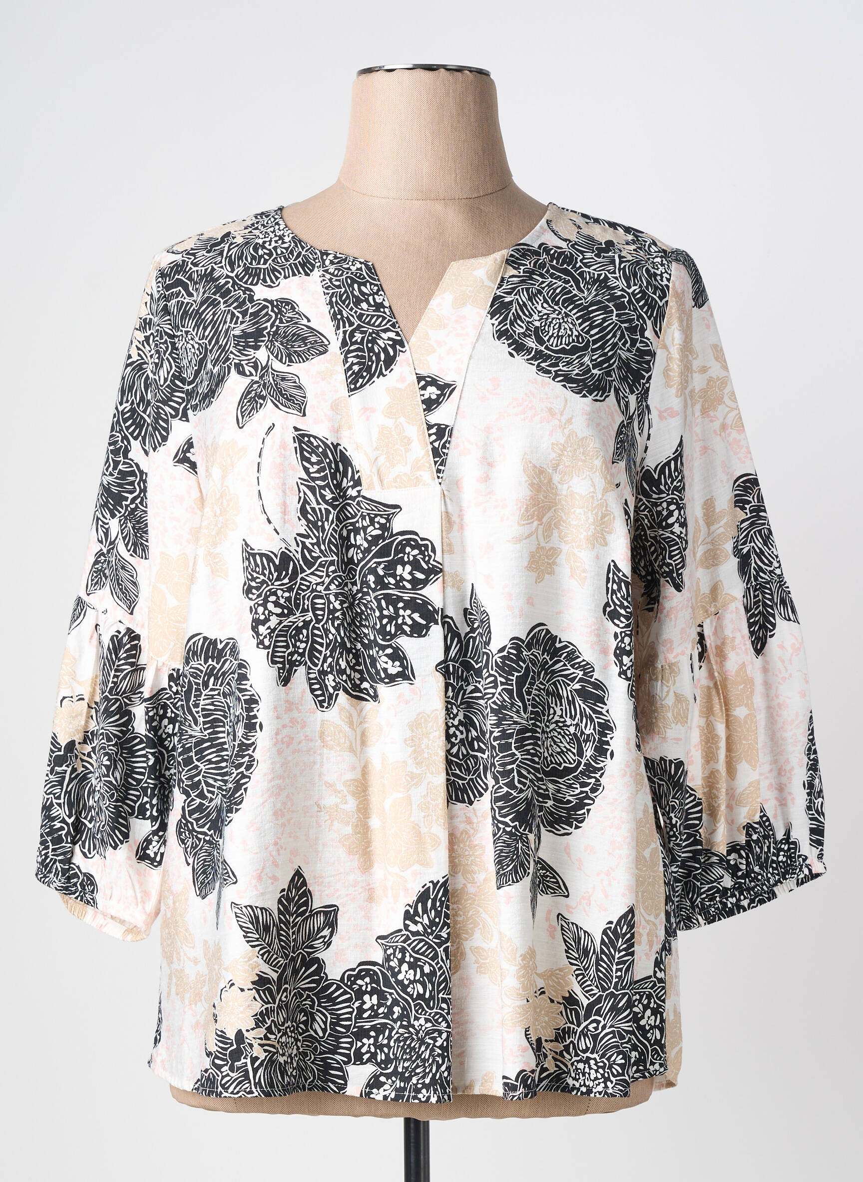 Blouse imprimé fleurs manches 3/4 rose CISO femme