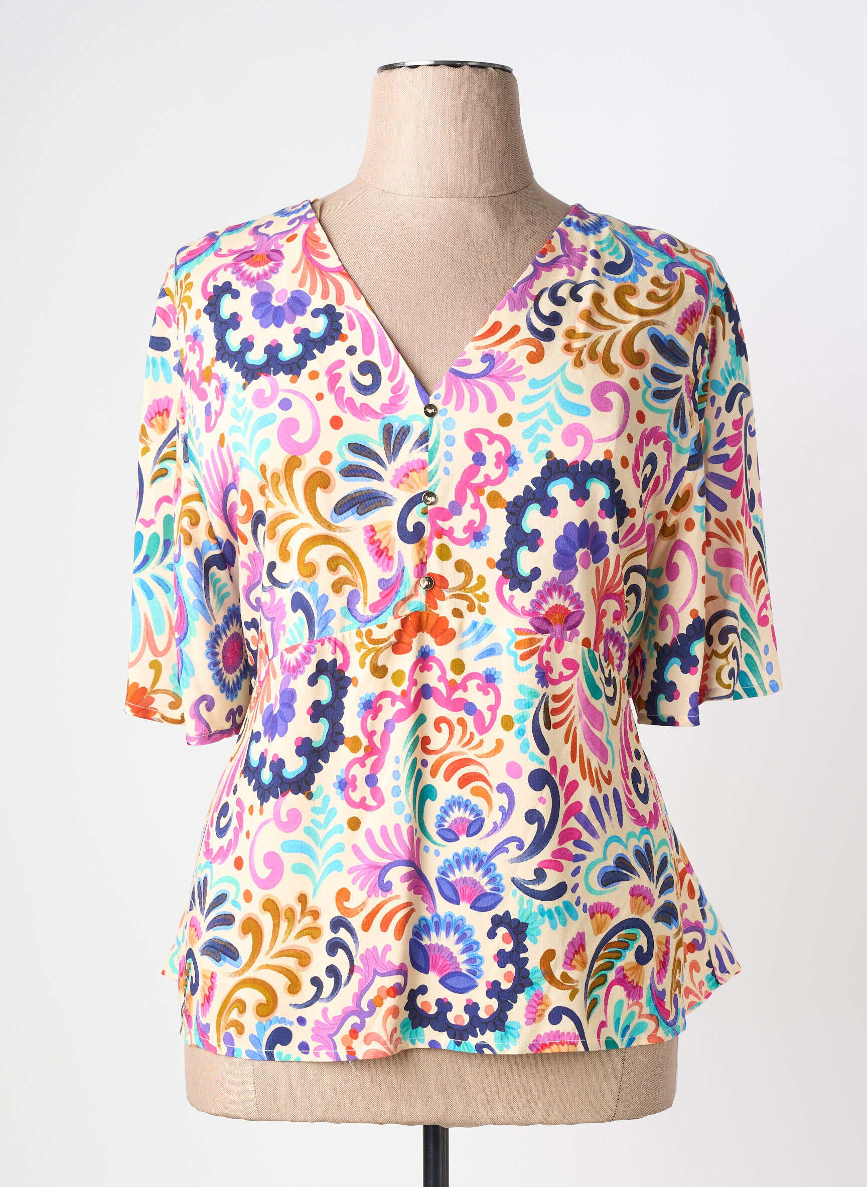 Blouse tissage popeline manches 3/4 rose JULIE GUERLANDE femme