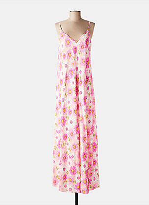 Robe longue imprimé fleurs fines bretelles rose MISS CARLA femme