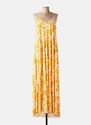 Robe longue imprimé fleurs fines bretelles orange MISS CARLA femme