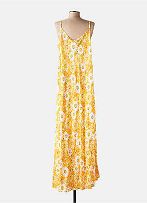 Robe longue imprimé fleurs fines bretelles orange MISS CARLA femme