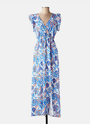 Robe mi-longue imprimé fantaisie manches courtes bleu MAELLE femme