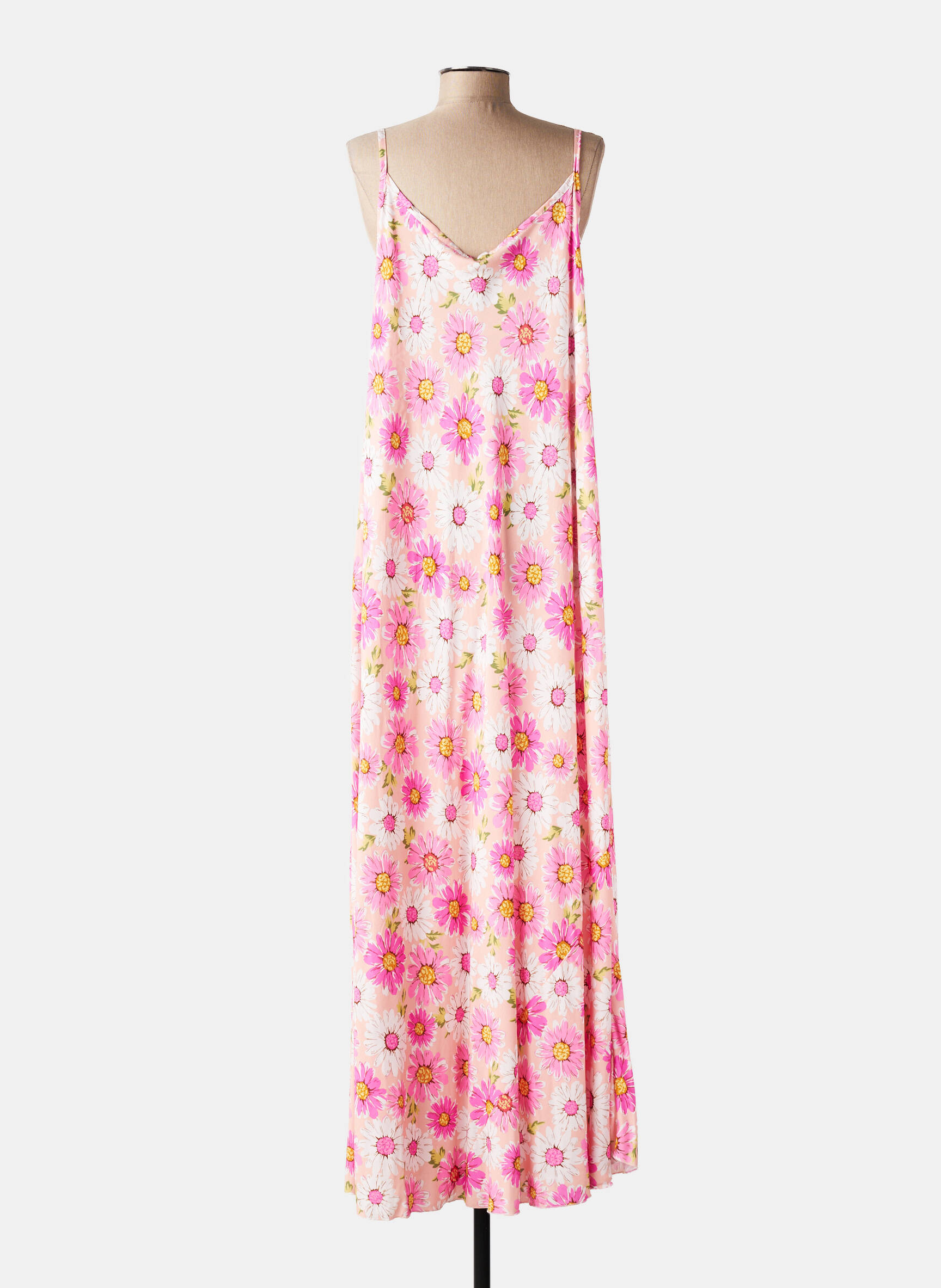 Robe longue imprimé fleurs fines bretelles rose MISS CARLA femme