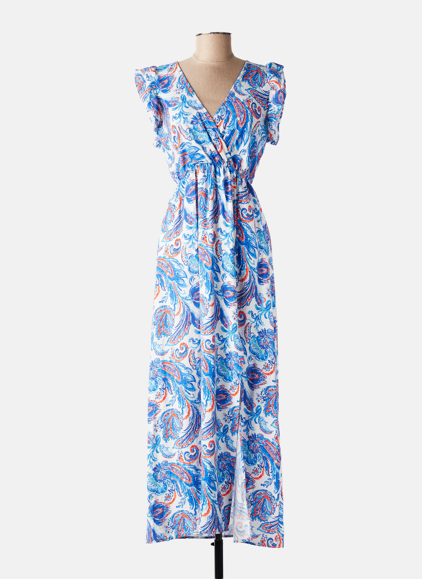 Robe mi-longue imprimé fantaisie manches courtes bleu MAELLE femme