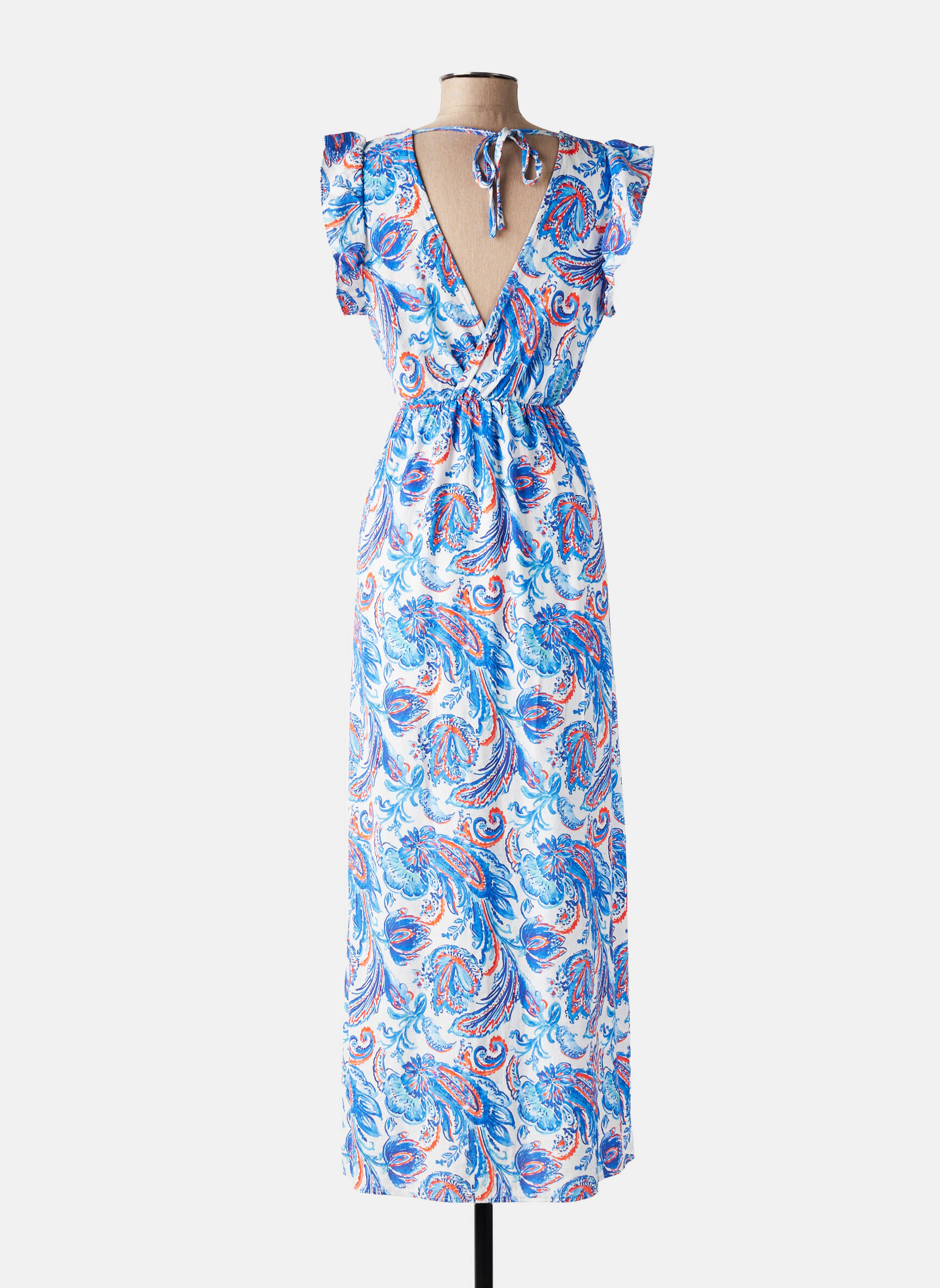 Robe mi-longue imprimé fantaisie manches courtes bleu MAELLE femme