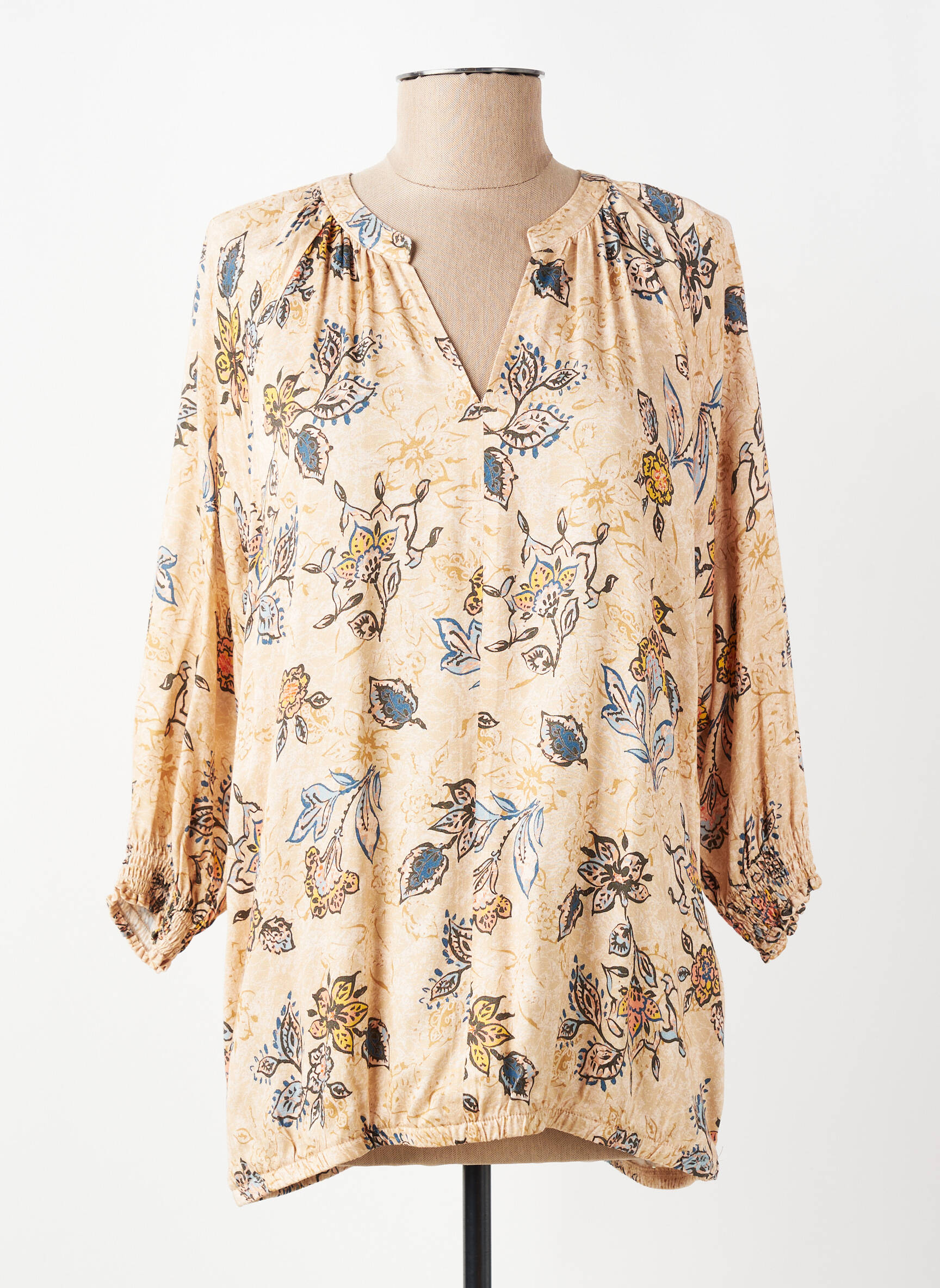 Top imprimé fantaisie sans manche beige CISO femme
