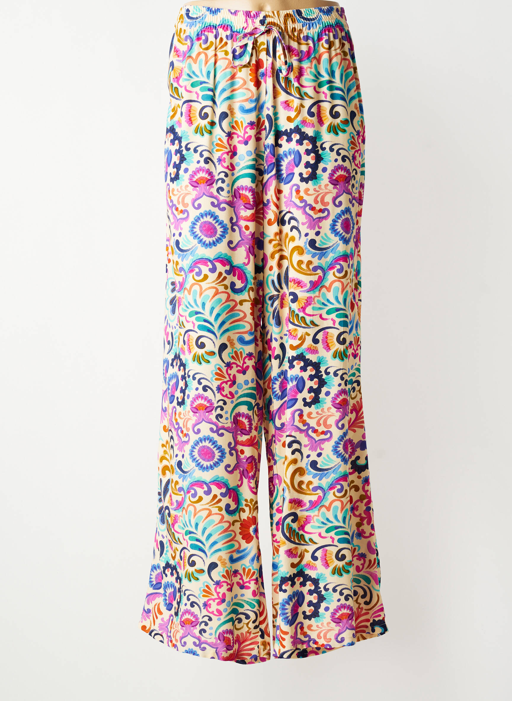 Pantalon large tissage popeline taille normale rose JULIE GUERLANDE femme