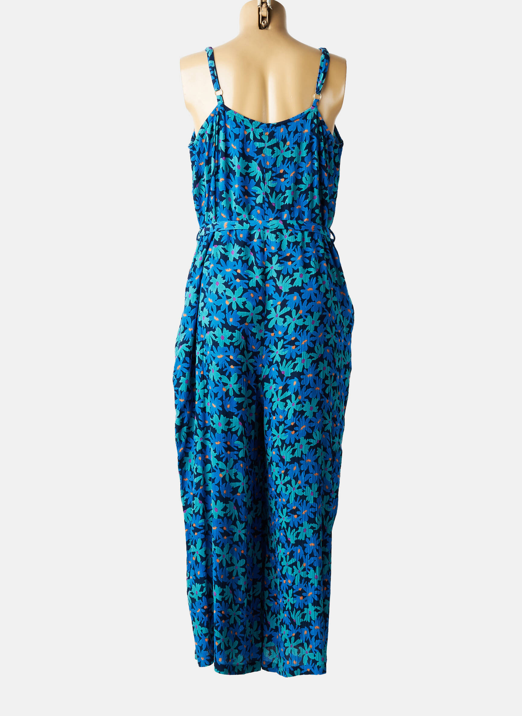Combi-pantalon tissage crêpe fines bretelles bleu L'ATELIER D'ANNA femme
