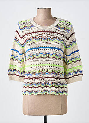 Pull maille ajourée manches 3/4 beige JULIE GUERLANDE femme